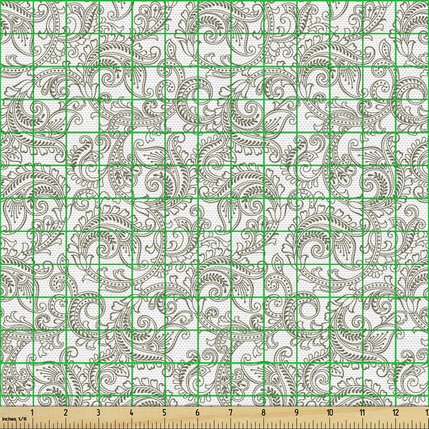 Ambesonne Floral Fabric by The Yard - Traditional Damask Print with Classic Ornate Patterns, Decorative Upholstery Fabric for Sofa, Curtains & Home Decor (10 Yards, Reseda Green & White) - Perfect for DIY Projects, Furniture Makeovers & Elegant Home Accents
