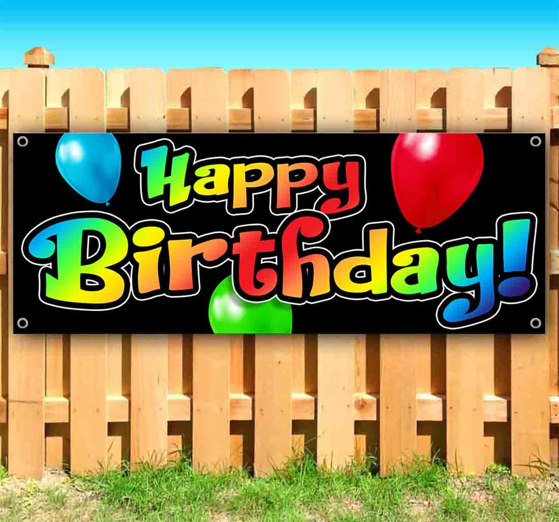 Happy Birthday Rainbow Balloon Banner - 13 oz Heavy-Duty Vinyl Party Decoration with Metal Grommets | Single-Sided Non-Fabric | Perfect for Birthday Parties, Baby Showers & Celebrations