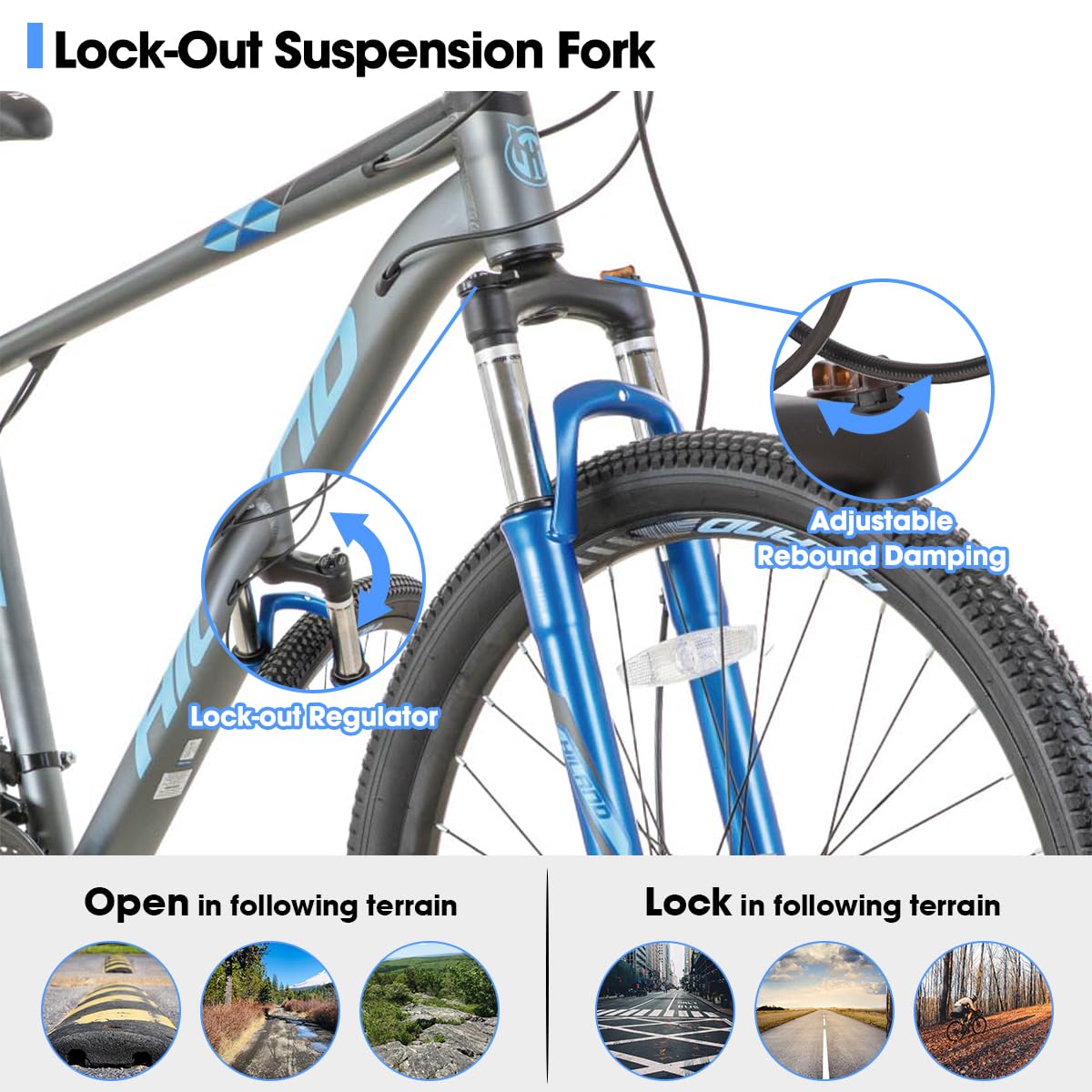 Hiland 27.5 Inch Mountain Bike for Adults - 21 Speed Gears, Aluminum Frame, Hydraulic Disc Brakes & Lock-Out Suspension Fork - Perfect for Men & Women - Ideal for Trail Riding, Commuting & Outdoor Adventures