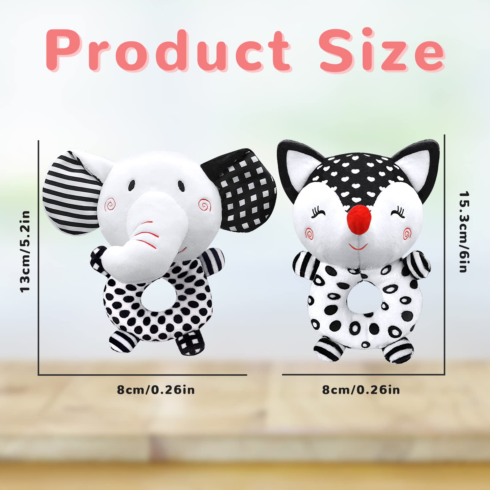 Best Baby Rattles for 0-6 Months - High Contrast Black & White Newborn Toys, Soft Plush Infant Rattles for 0-3-6-9-12 Months Boys & Girls - Perfect for Tummy Time, Sensory Development & Early Learning
