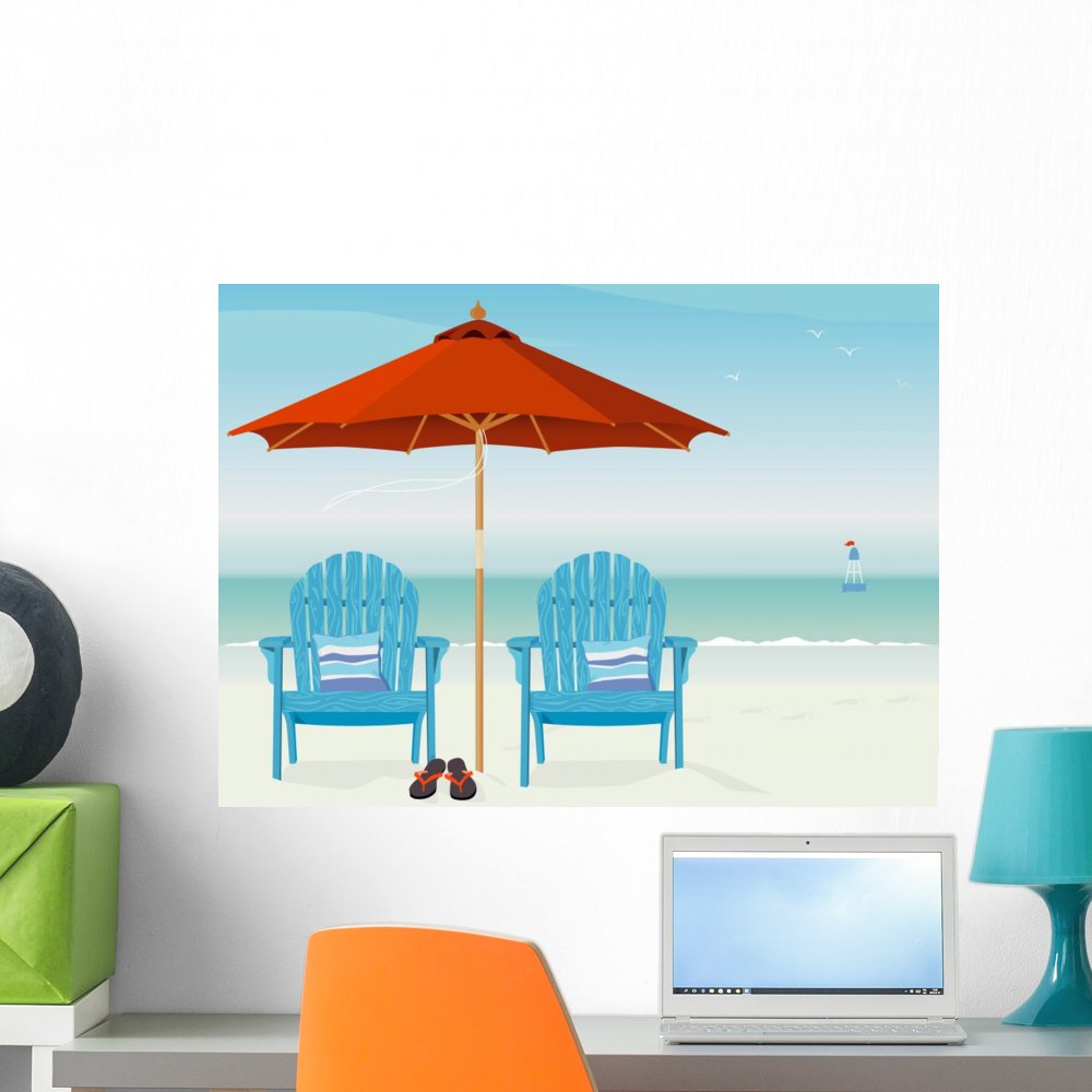 Adirondack Chairs Beach Wall Mural - Peel and Stick Wall Decal (24