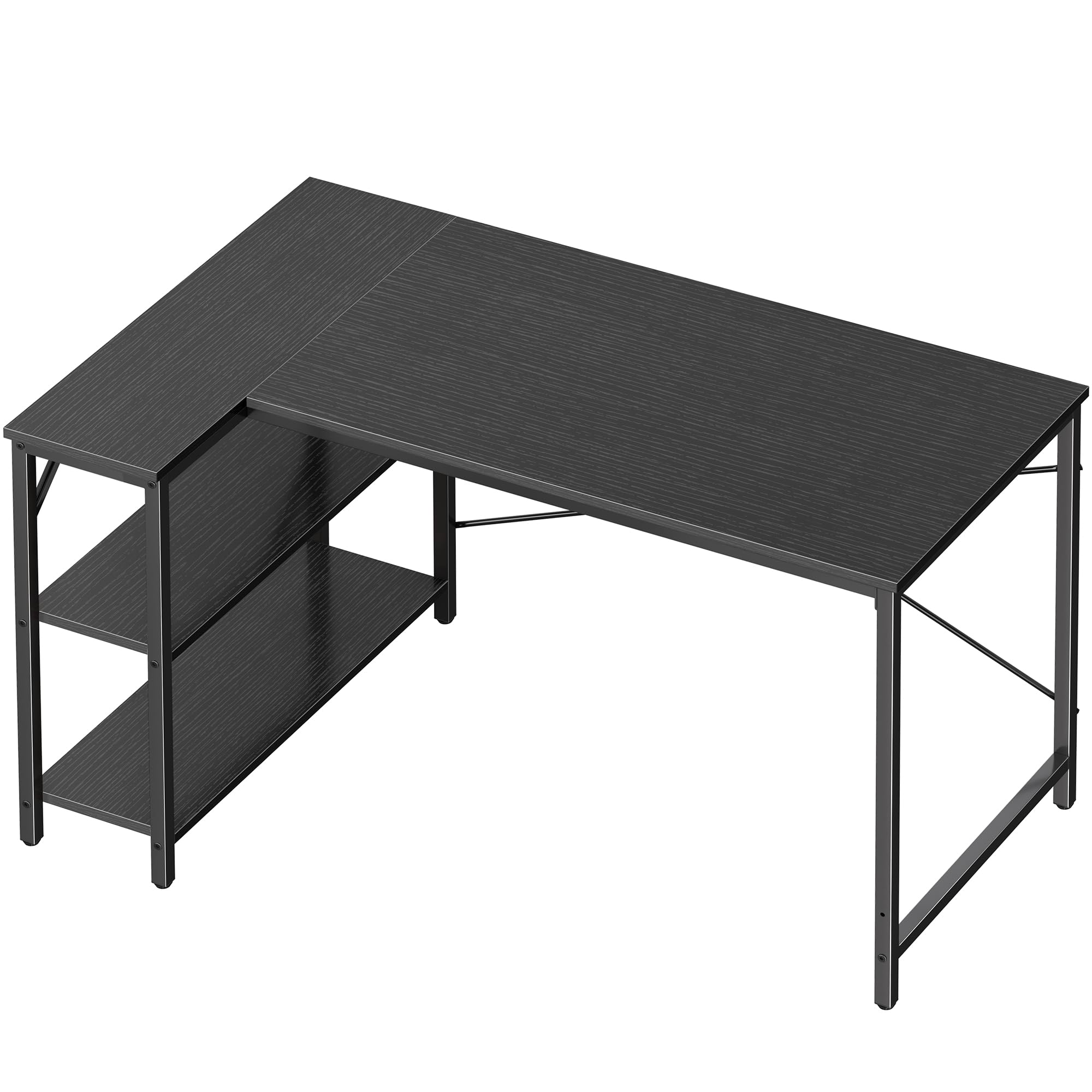 Huuger 47 Inch L-Shaped Gaming Desk with Reversible Storage Shelves - Sturdy Metal Frame Computer Desk for Home Office & Workstation - Perfect for Small Spaces, Gaming Setup & Remote Work