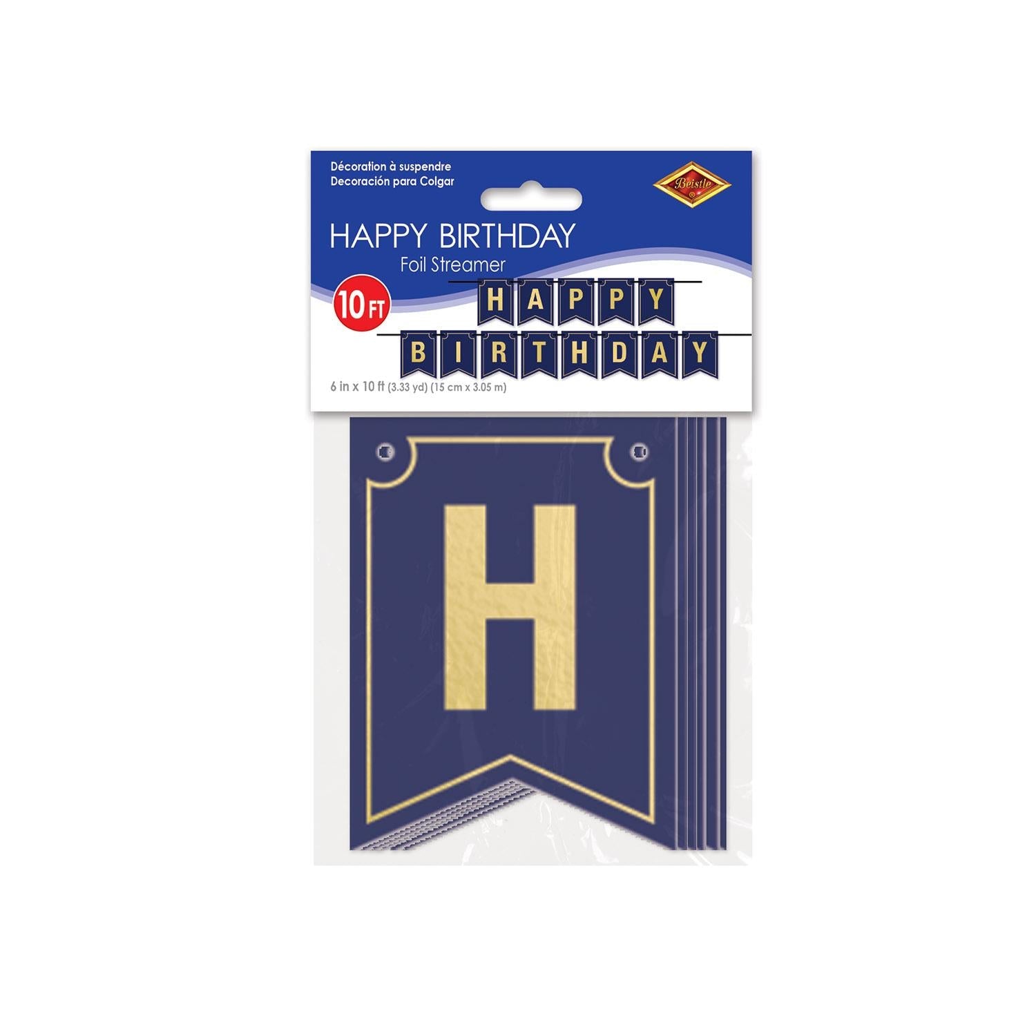 12 Pack Beistle Foil Happy Birthday Party Streamers - Navy Blue Decorative Curtains for Birthday Party Decorations, Baby Showers & Anniversary Celebrations