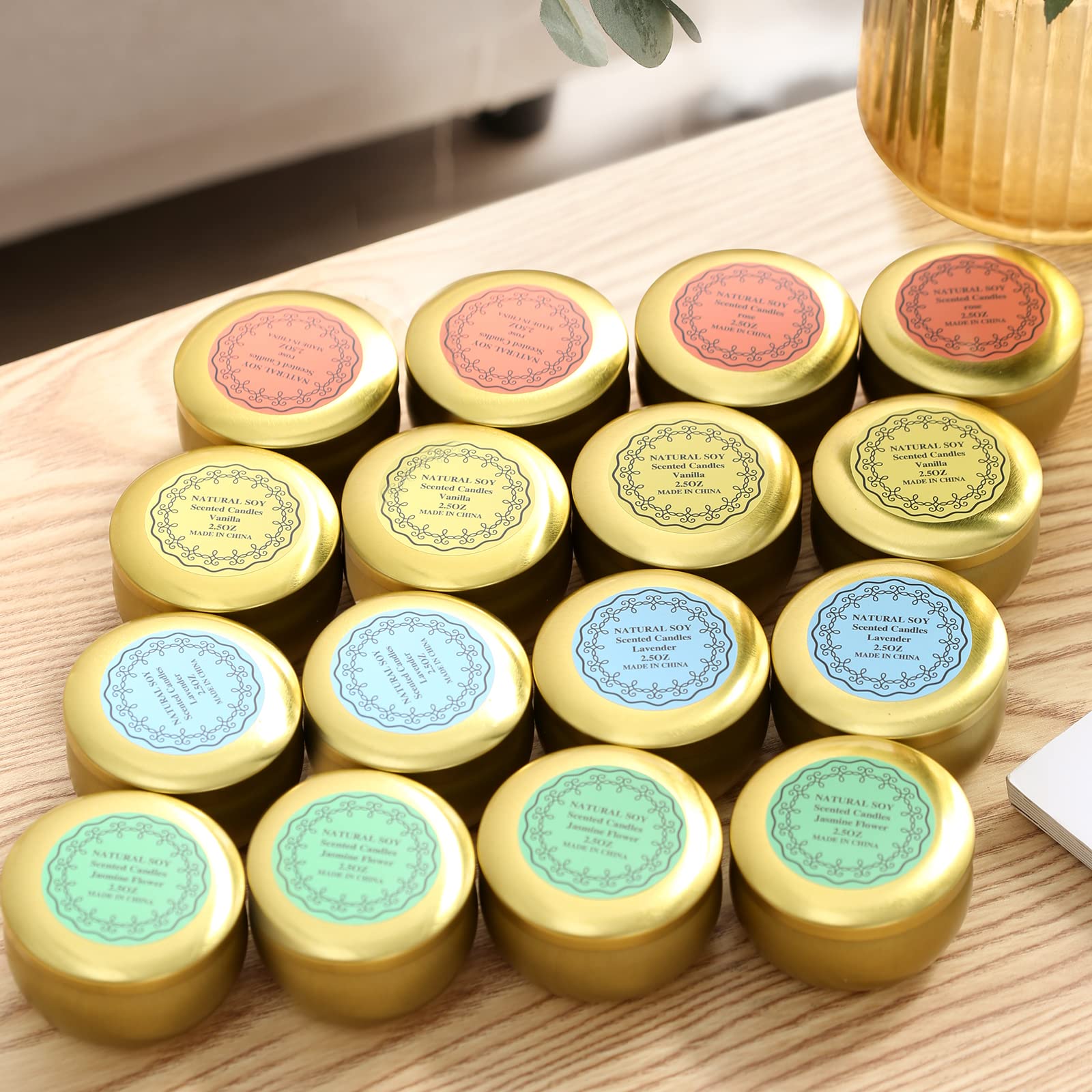 Qinxiang 16-Pack Scented Candles Gift Set - 2.5oz Natural Soy Wax Travel Tin Jar Candles for Aromatherapy, Home Decor & Relaxation | Perfect for Family Gatherings, Romantic Dinners, Spa Nights & Holiday Celebrations