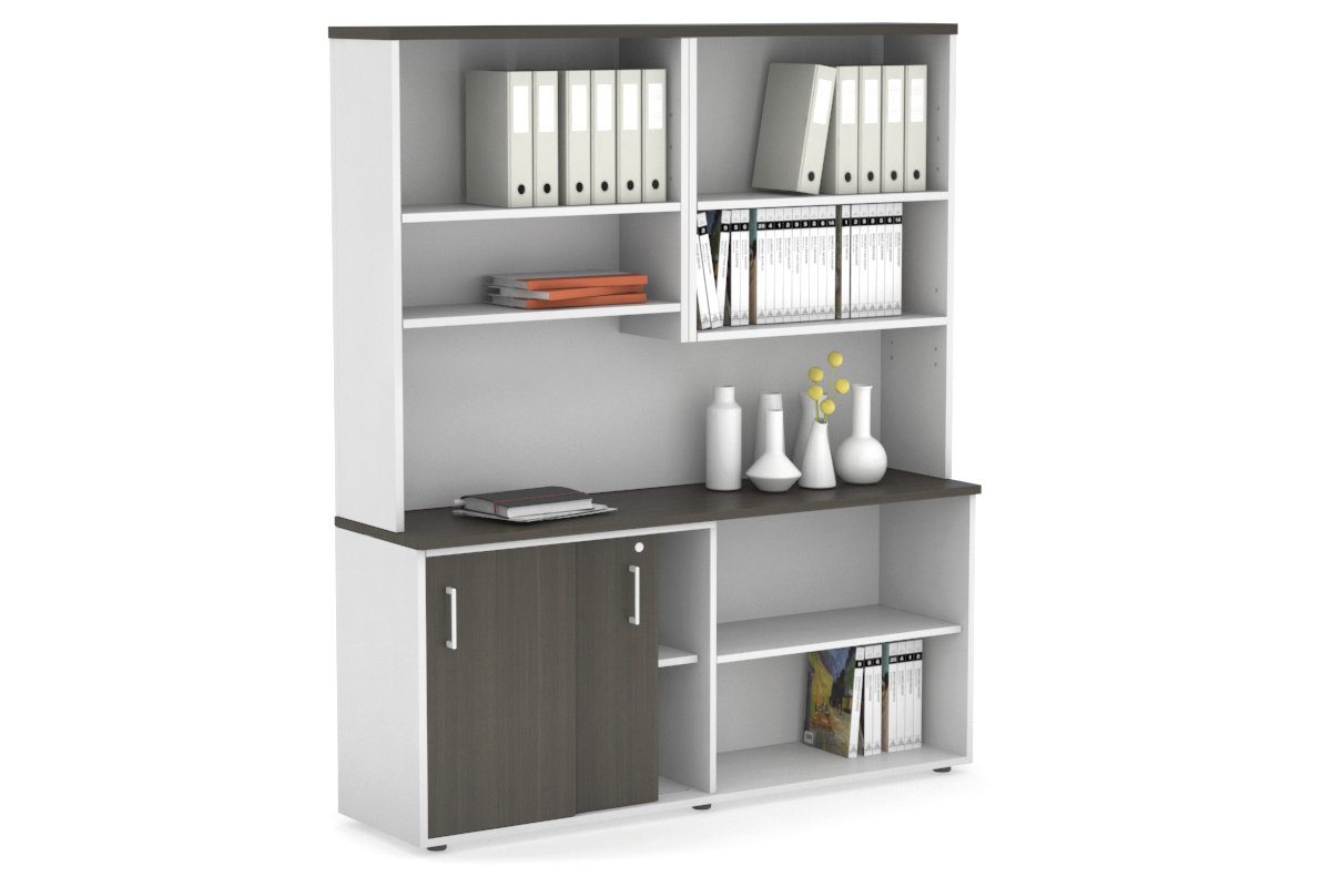 Modern 2-Door Sliding Credenza with Open Storage Hutch - Stylish Home Office & Living Room Furniture for Organization & Display