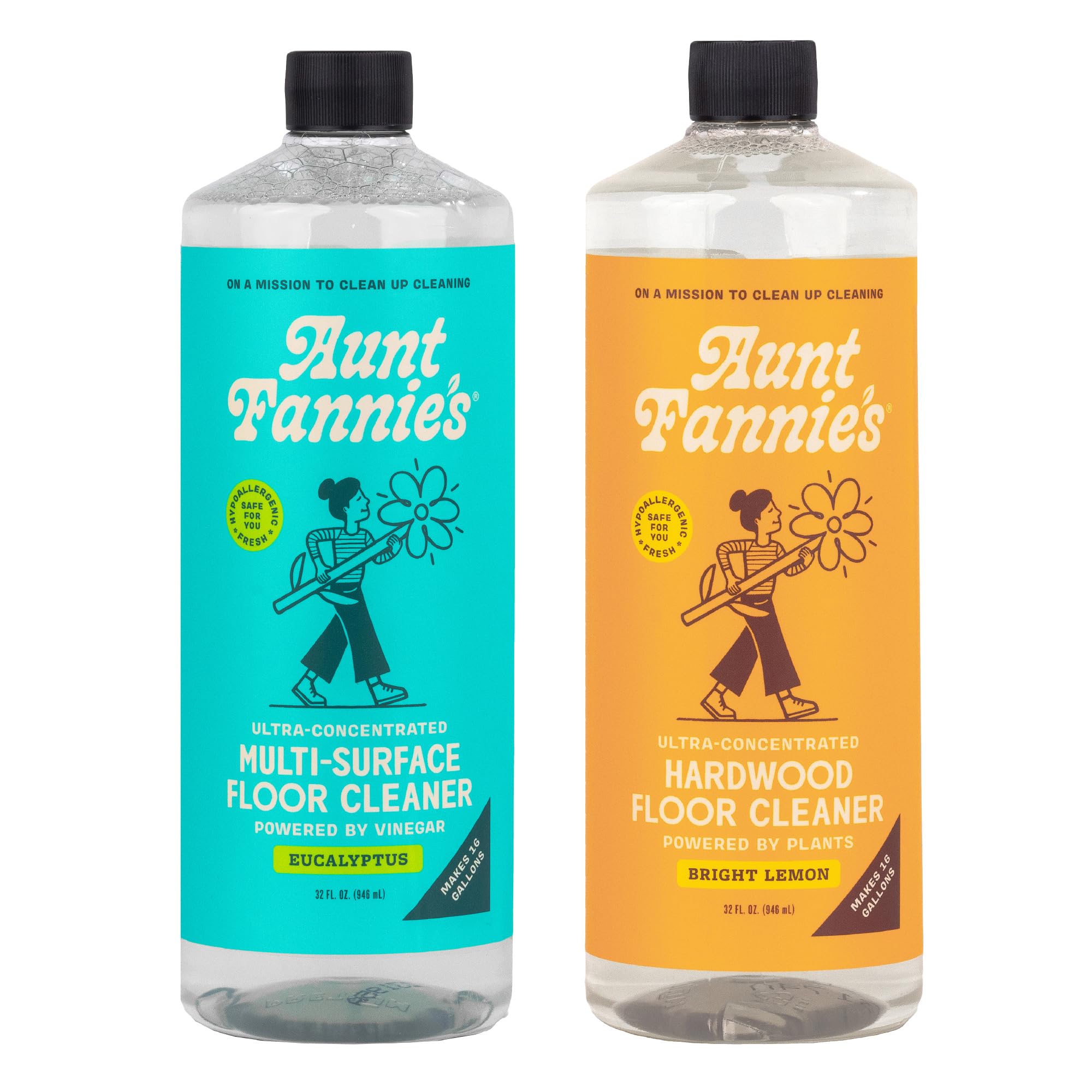 Aunt Fannie's Eco-Friendly Cleaning Bundle: Eucalyptus Vinegar Floor Wash & Lemon Hardwood Floor Cleaner - Perfect for Wood, Tile & Laminate Floors