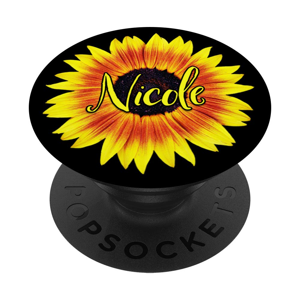 Nicole Name Sunflower Yellow Floral Design PopSockets PopGrip - Swappable Phone Grip for iPhone, Samsung & Tablets - Perfect for Selfies, Video Calls & Secure Holding
