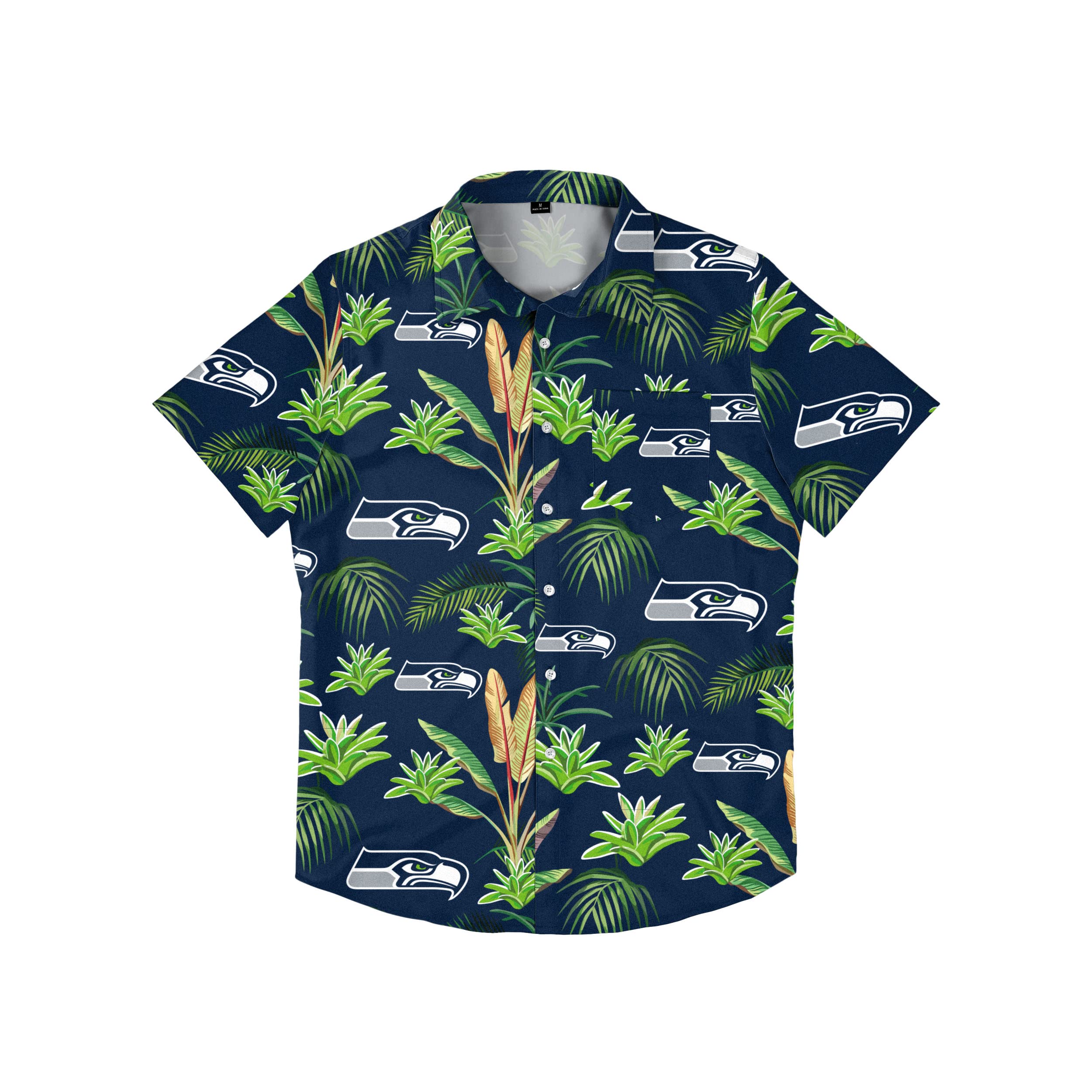 FOCO Men's Floral Tropical Button Up Shirt - Hawaiian Aloha Shirt for Summer Beach Vacation, Pool Party & Casual Wear
