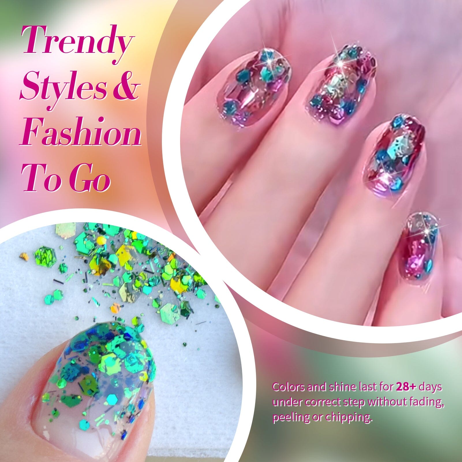 6 Colors Blue Sequins Glitter Gel Polish Set - Long Lasting Nail Art Kit for Manicure & Pedicure - Perfect for Parties, Weddings, and Special Occasions