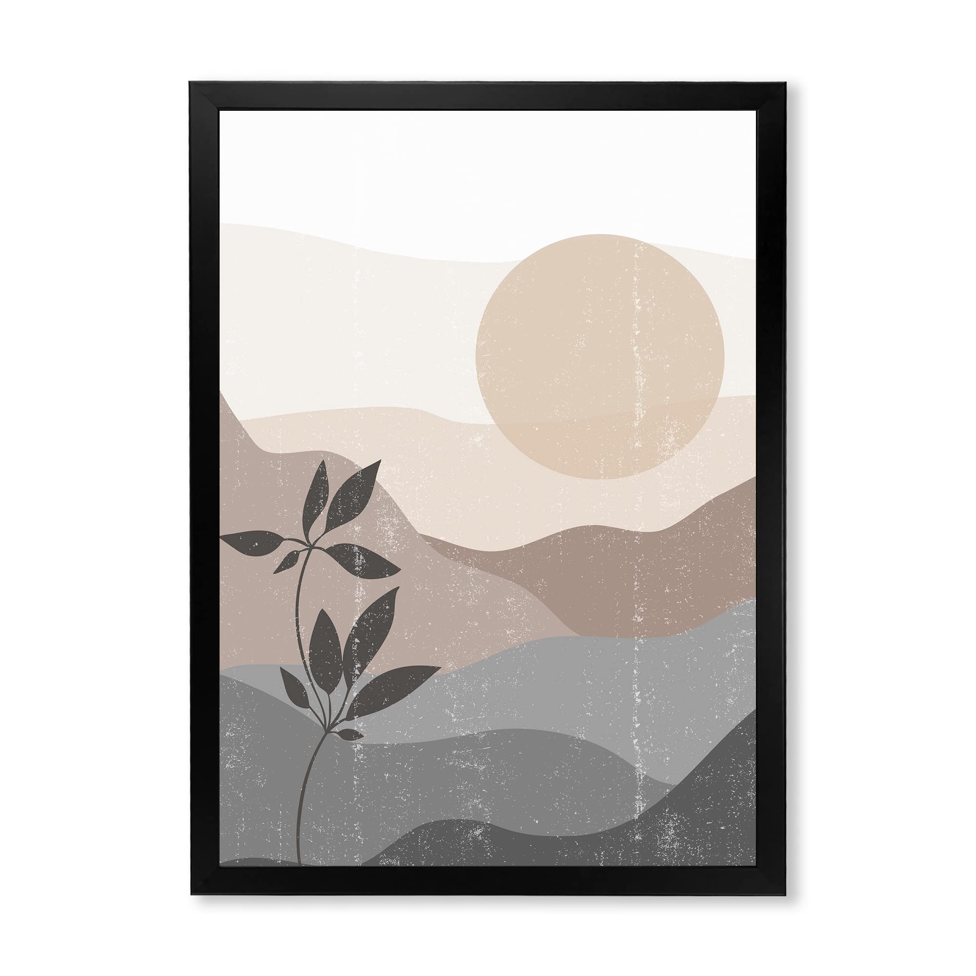 DesignQ Minimalist Mountain Sunset Landscape Framed Wall Art - Modern Home Decor for Living Room, Bedroom & Office