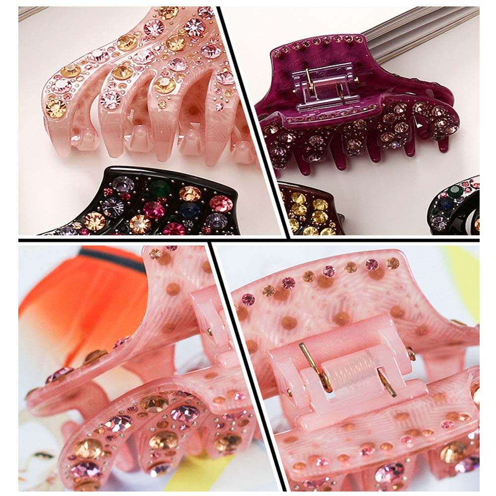 Luxury Large Glitter Rhinestone Hair Clips for Women - Elegant Acrylic Crystal Hairpins & Jaw Clips for Thick Hair (Pink) | Perfect for Weddings, Parties & Everyday Styling