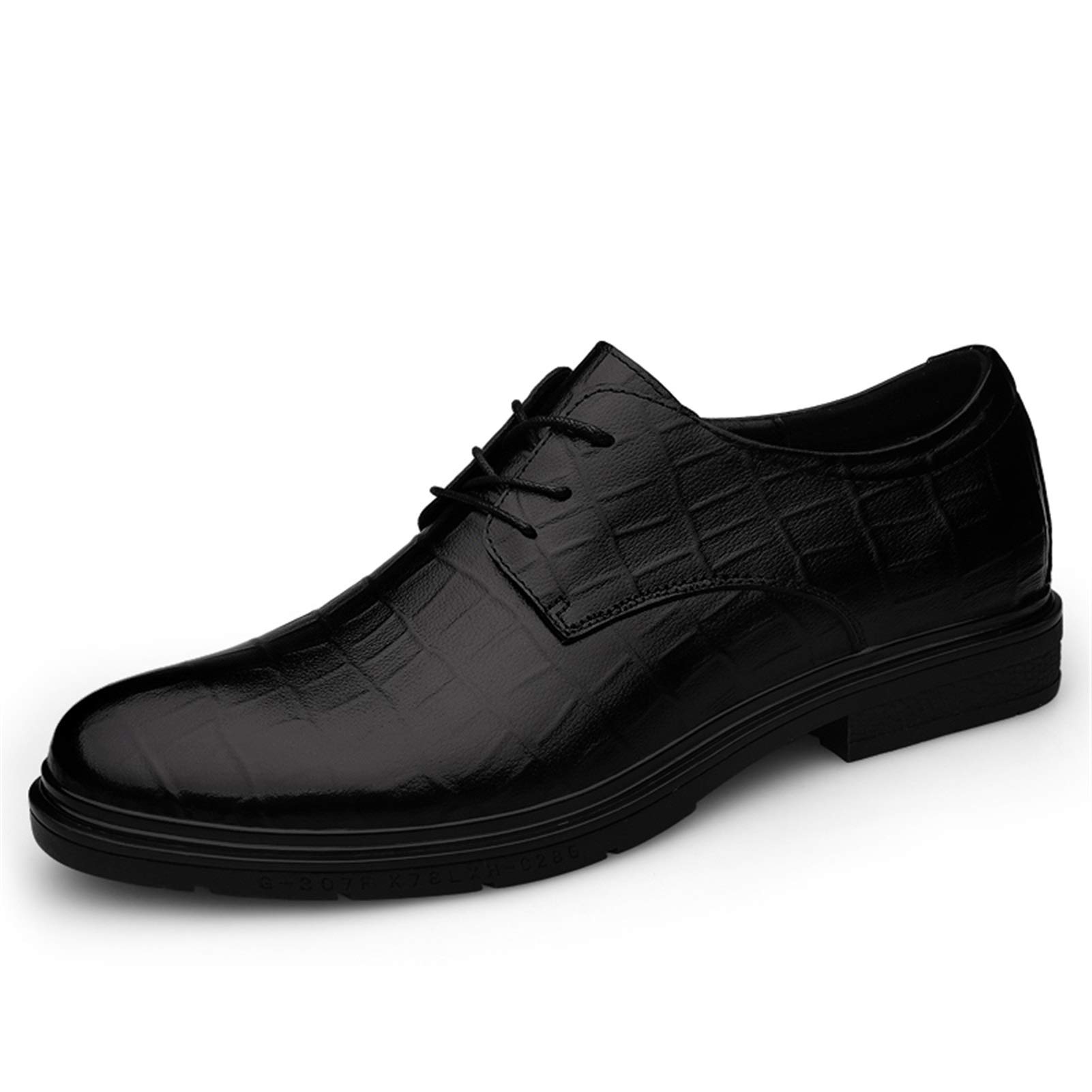 XXWJ Men's Leather Lace-Up Derby Dress Shoes - Plaid Round Toe, Anti-Slip Block Heel for Business & Formal Occasions | Perfect for Office, Weddings & Professional Events