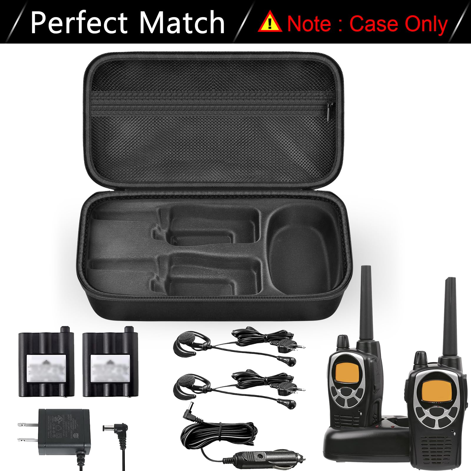 ANKHOH Durable Walkie Talkie Case Holder for 50 Channel GMRS Two-Way Radio - Hard Storage Carrying Box for Rechargeable Batteries, Charger & Headset - Perfect for Outdoor Adventures, Construction Sites & Emergency Preparedness (Black, Bag Only)