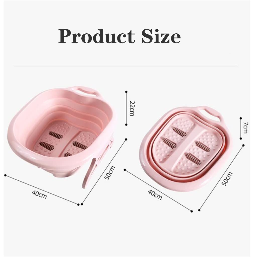 Foldable Foot Soaking Tub with Massage Rollers - Portable Plastic/Rubber Foot Spa Basin for Stress Relief & Relaxation - Pink Collapsible Foot Bath Bucket for Home Spa, Pedicure & Tired Feet Care