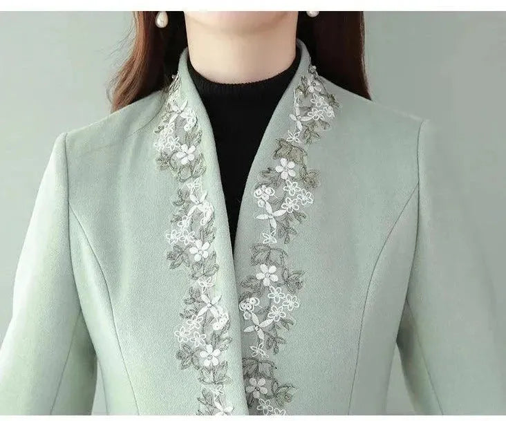 Women's Embroidered Wool Coat - Elegant Winter Overcoat for Women | Perfect for Office, Parties & Cold Weather Fashion