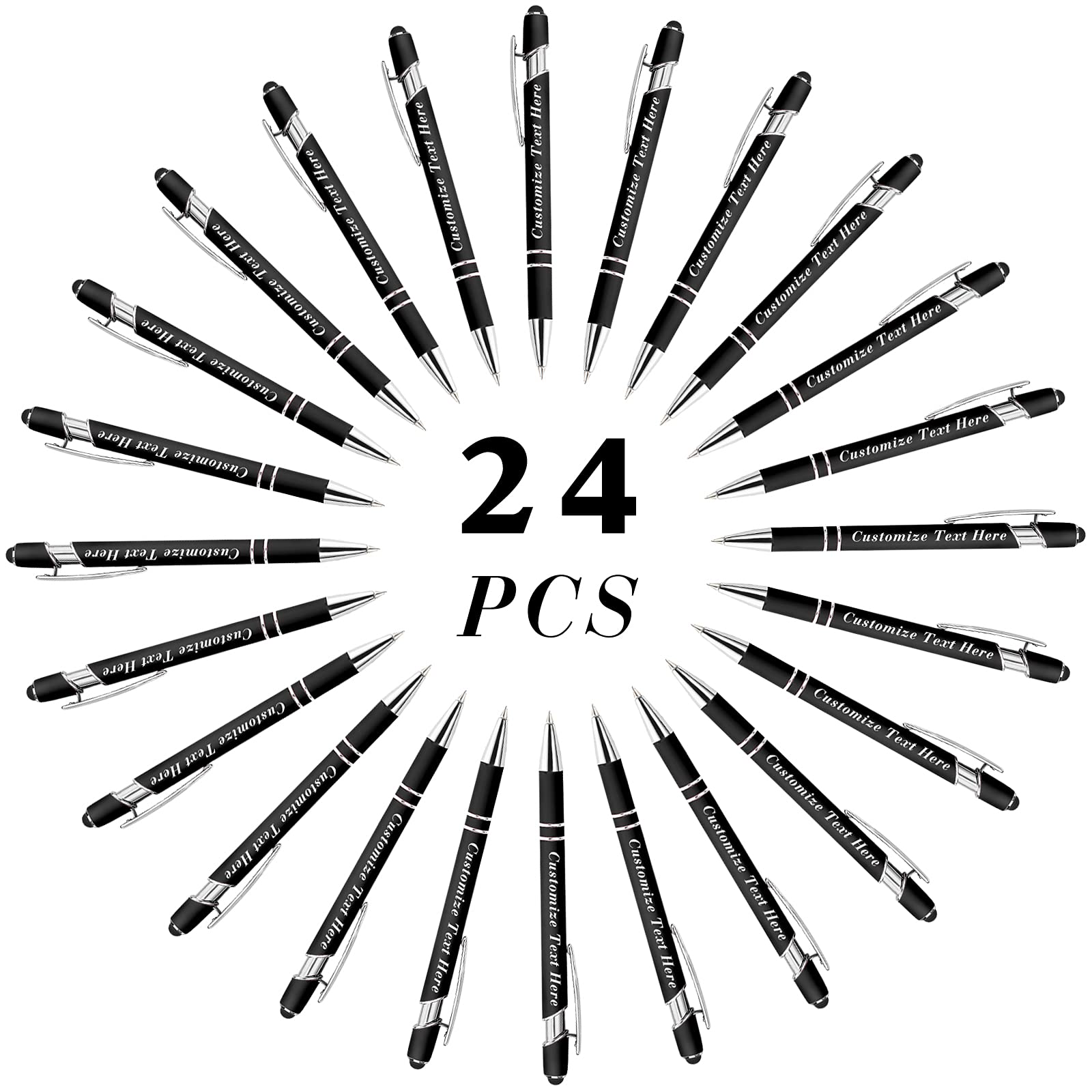 24-Pack Custom Engraved Ballpoint Pens with Stylus Tip - Personalized Name/Message/Logo - Medium Point Black Ink - Perfect for Wedding Favors, Graduation Gifts, Birthday Presents & Corporate Events