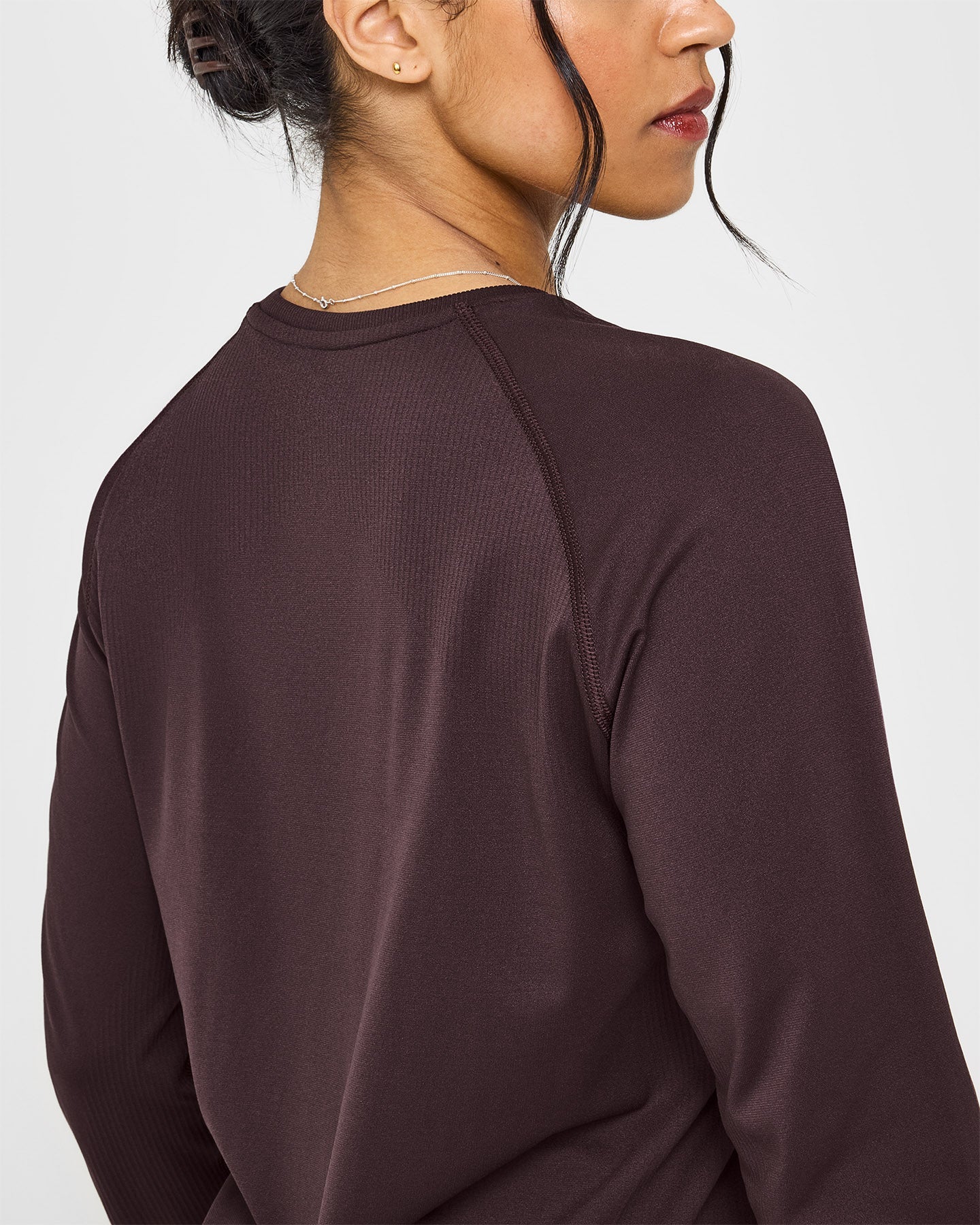 Seamless Loose Long Sleeve Top for Women - Comfortable Stretchy Casual Shirt in Plum Brown | Perfect for Yoga, Workout & Everyday Wear