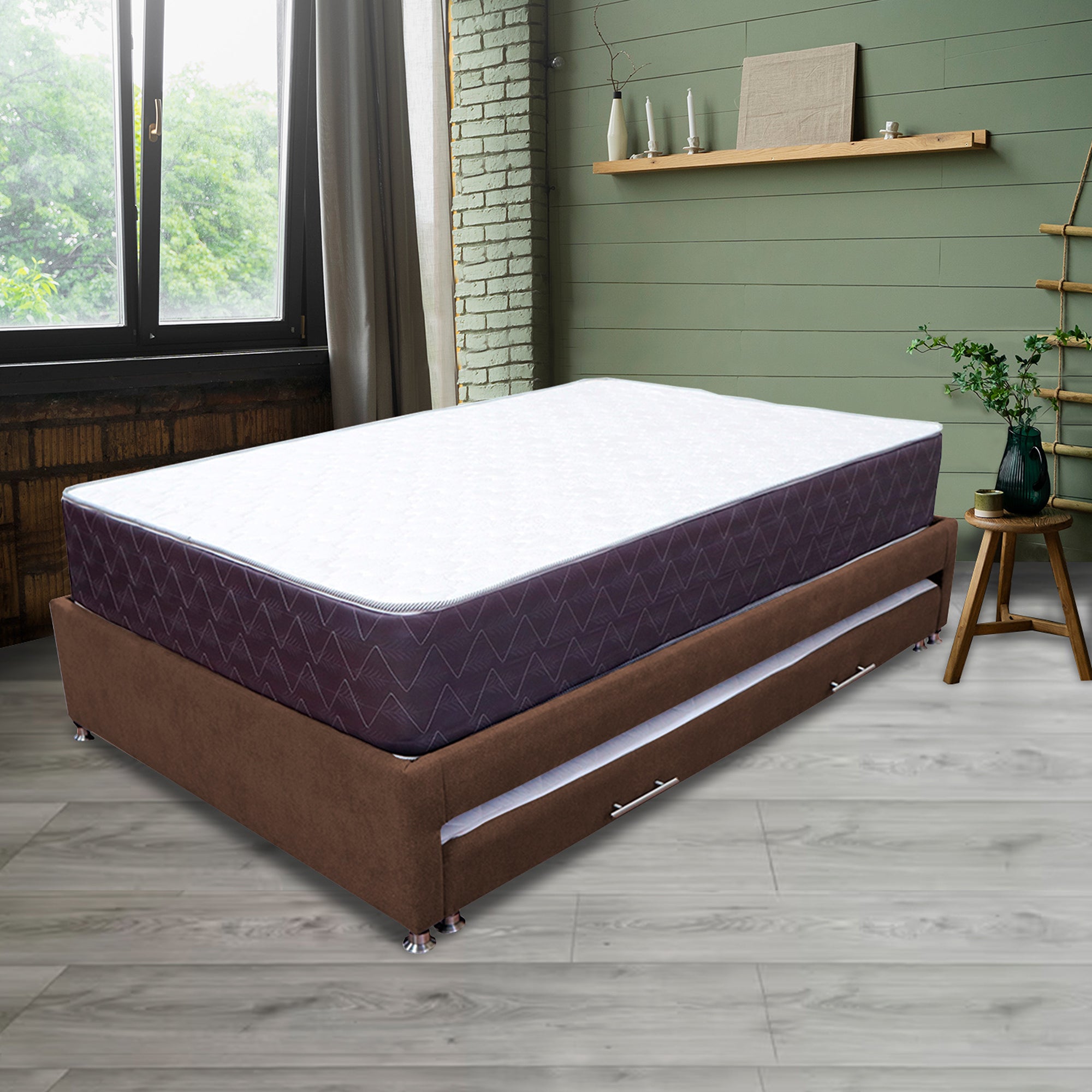 Brown Simple Platform Bed Frame 100 X 190 cm with Legs - Modern Minimalist Wooden Bed Base for Bedroom, Guest Room, or Dorm