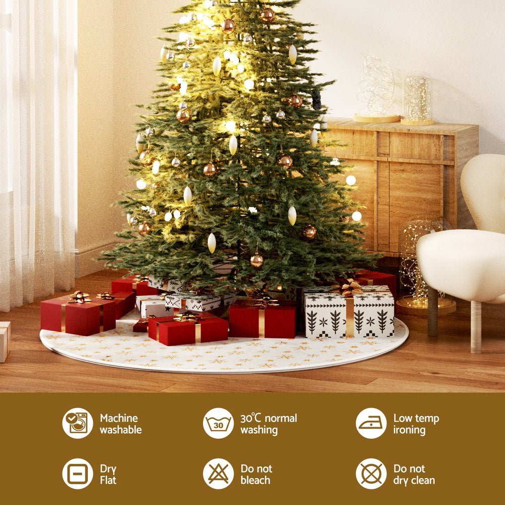 90cm Christmas Tree Skirt with Snowflake Ornaments - Holiday Xmas Decorations for Home, Party & Festive Celebrations