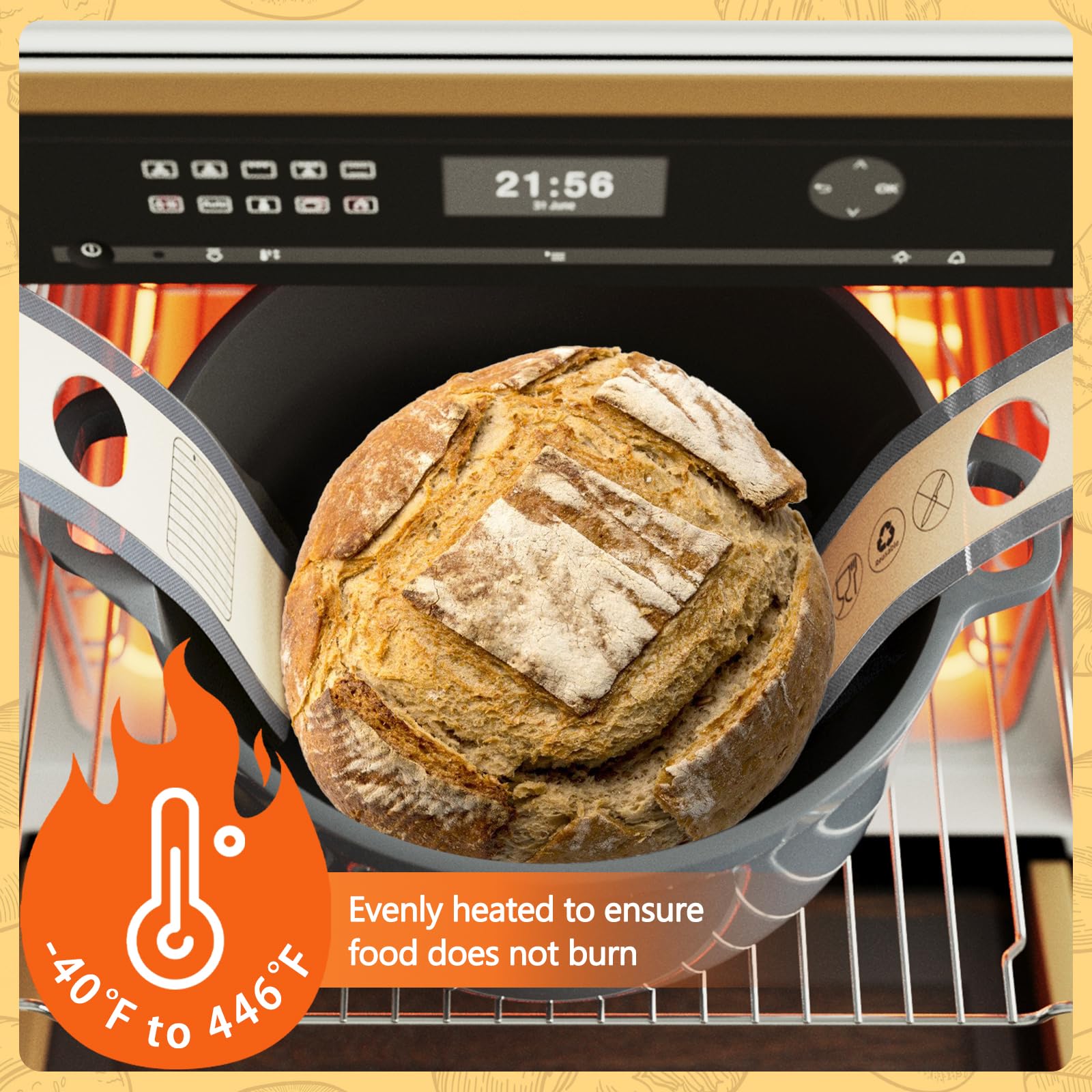 2-Pack Platinum Silicone Bread Sling for Dutch Oven - Reusable Non-Stick Baking Mat with Extra Long Handles for Easy Sourdough Bread Transfer | Perfect for Artisan Bread Baking, Kitchen Essentials & Easy Clean Cooking Accessories