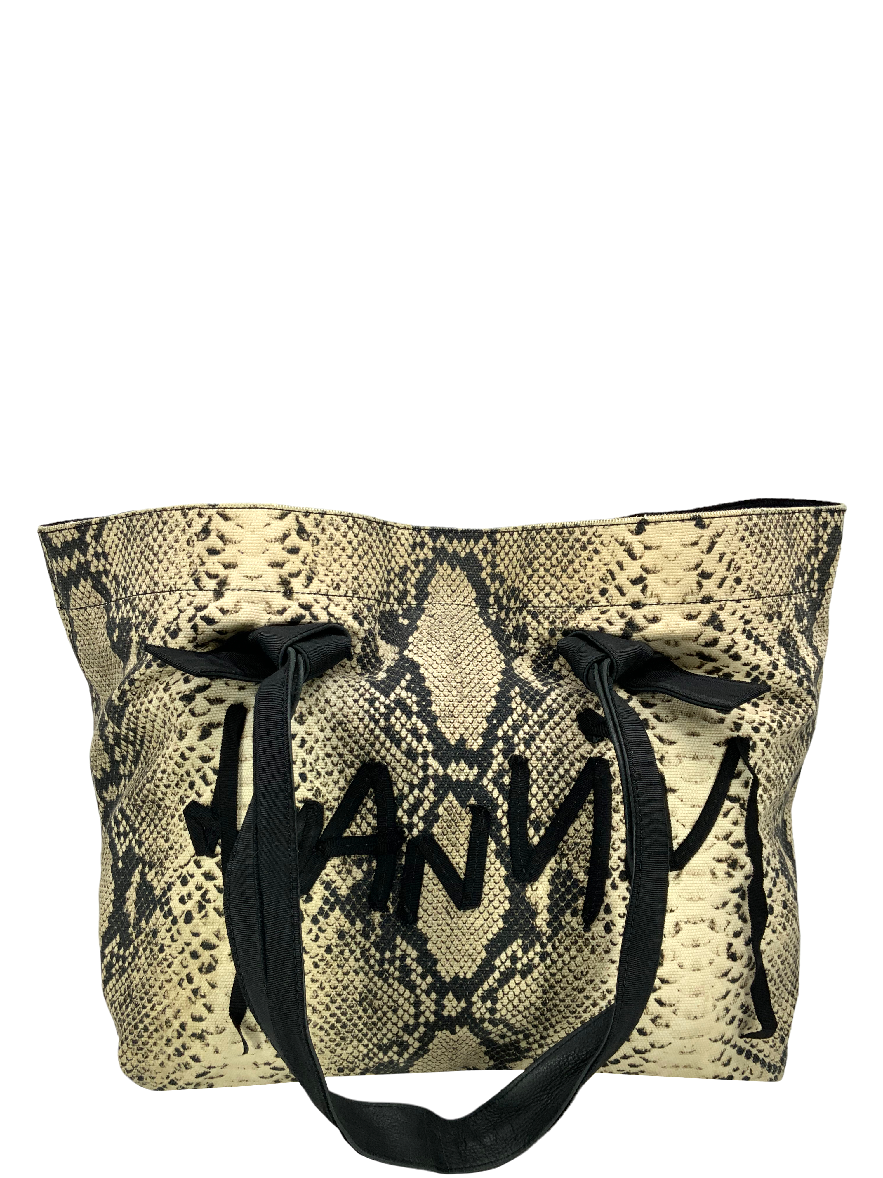 LANVIN Python Snakeskin Printed Canvas Tote Bag with Ribbon Logo - Luxury Designer Handbag for Women, Perfect for Work, Travel and Everyday Use