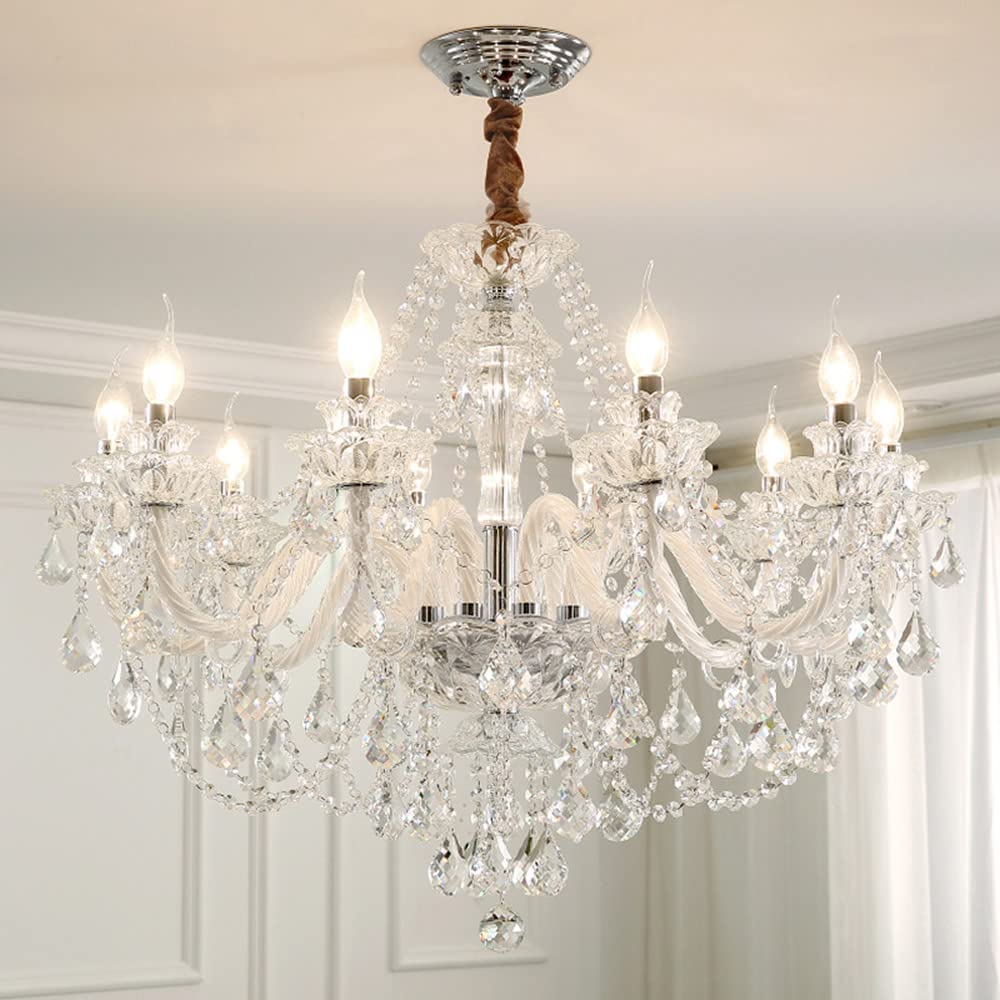 **K9 Clear Crystal Chandelier - 10-Light E12 Bulb Pendant Lighting Fixture for Dining Room, Living Room, Bedroom - Modern Ceiling Light 32 Inches - Perfect for Weddings, Parties & Home Decor**