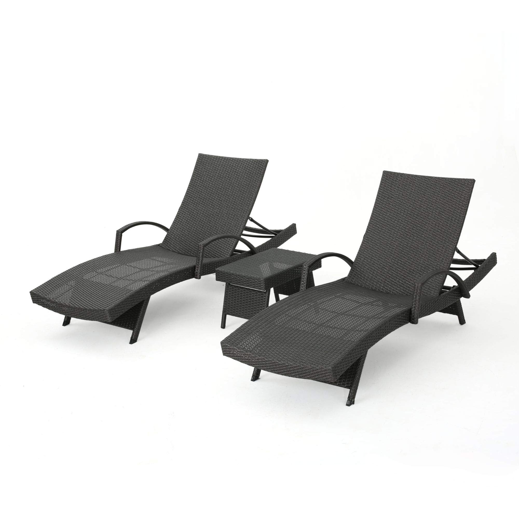 Modern 3-Piece Gray Wicker Outdoor Patio Furniture Set - Chaise Lounge & Side Table for Poolside, Garden or Backyard Relaxation