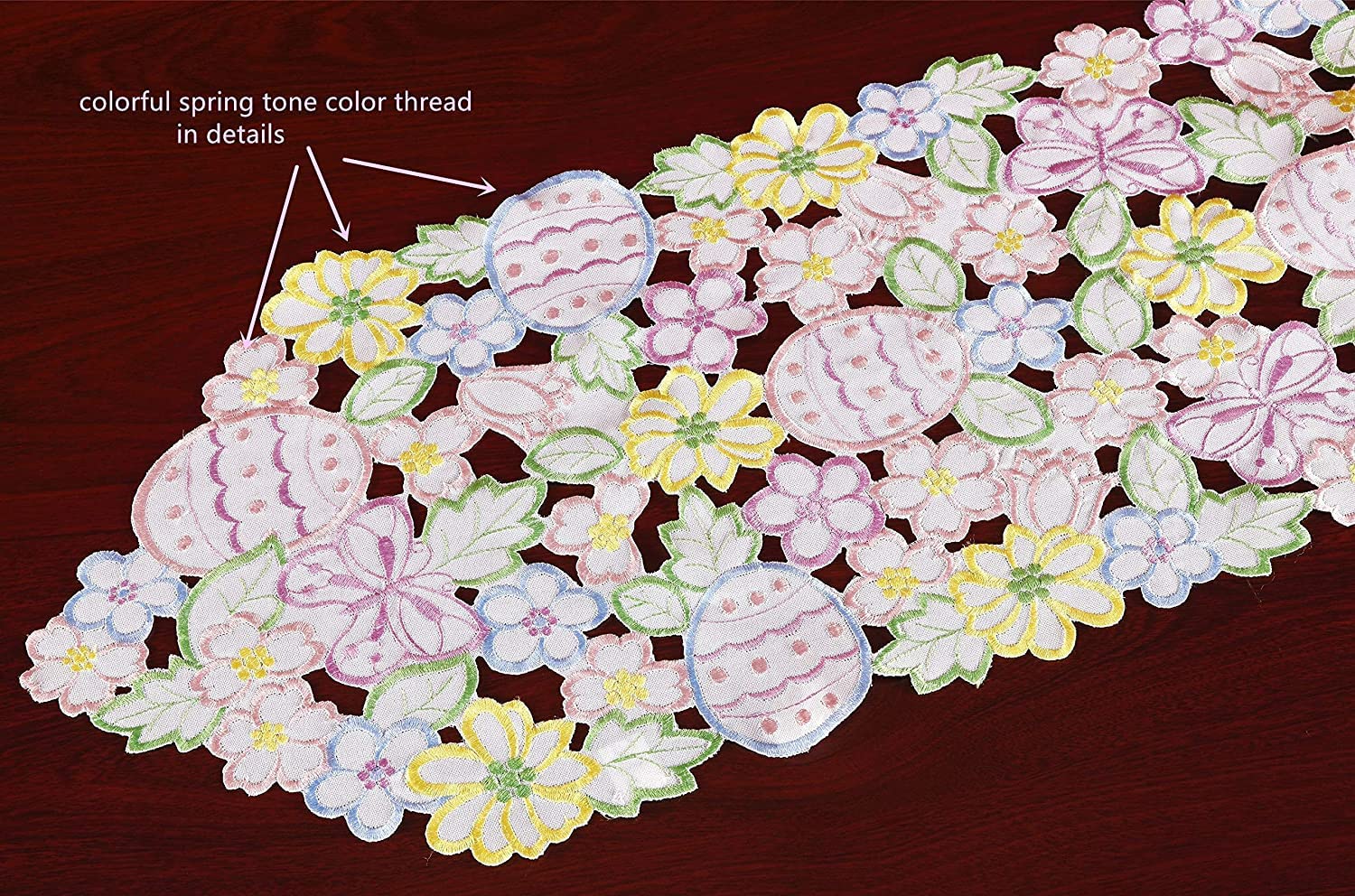 Easter Spring Floral Table Runner - Embroidered Cutwork Eggs & Butterflies Design - 13x83 Inch Holiday Dining Decor for Kitchen, Home, Party (Perfect for Easter, Spring Celebrations & Festive Gatherings)
