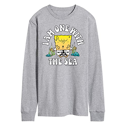 Spongebob Squarepants 'I'm One with The Sea' Men's Long Sleeve Graphic T-Shirt | Soft Cotton Crewneck Tee for Casual Wear & Beach Outings