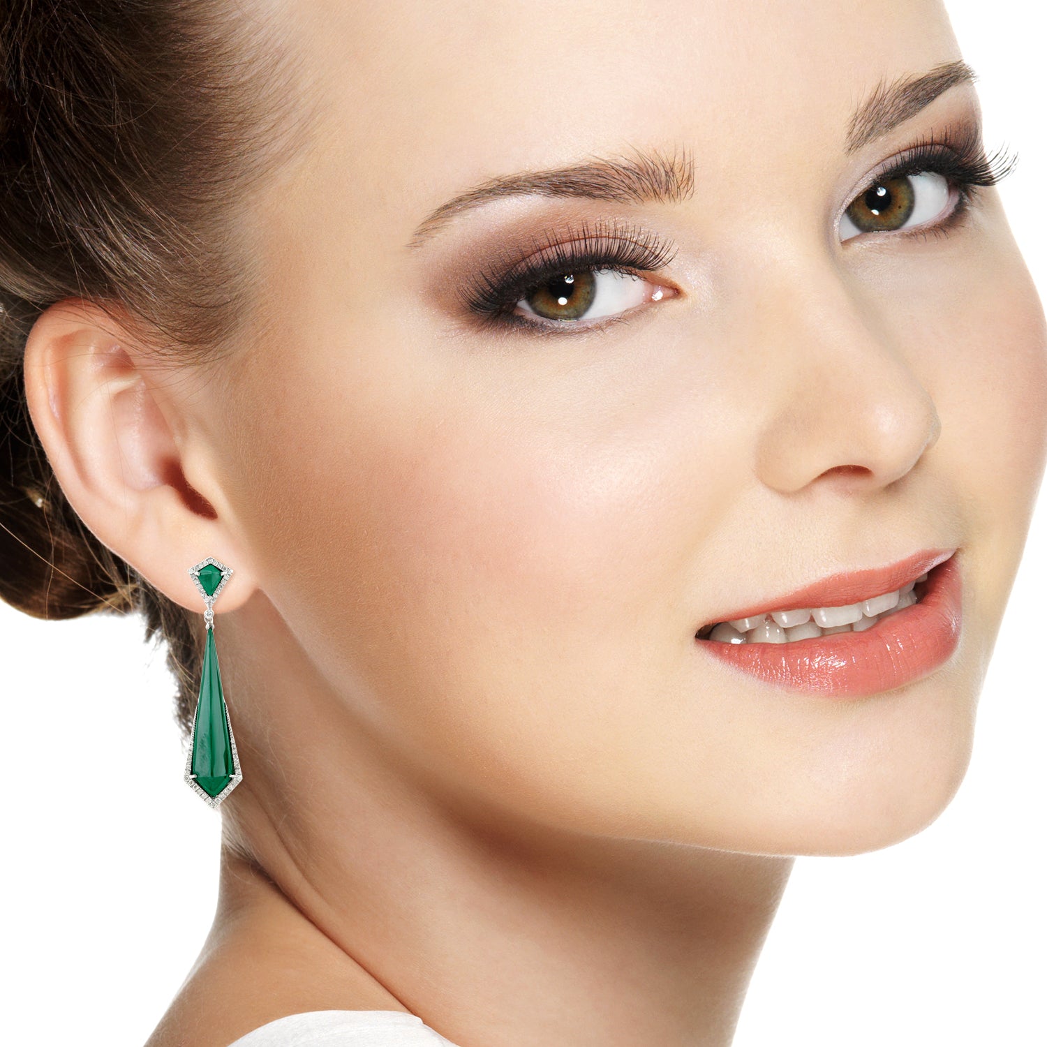 18k White Gold Malachite Diamond Dangle Earrings for Women - Elegant Jewelry Gift for Parties, Weddings & Special Occasions