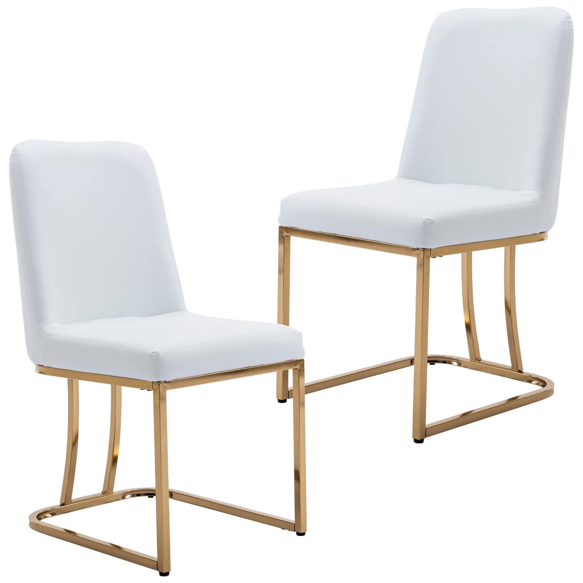 2-Piece Modern High Back Dining Chairs Set - Faux Leather Upholstered Armless Side Chairs for Dining Room & Living Room - White - Perfect for Small Spaces, Kitchen Nooks & Contemporary Home Decor