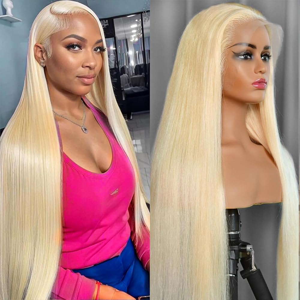32 Inch 613 Blonde Straight Human Hair Lace Front Wig - 13x6 HD Lace Frontal, 200% Density, Pre-Plucked Hairline - Perfect for Daily Wear, Cosplay, and Special Occasions
