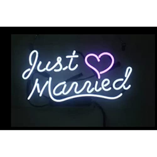 32x16 Inch Vivid LED Neon Sign - Just Married Beer Wall Decor Light, Super Bright & Cute for Home Bar, Wedding, Party, Man Cave (32JM27)