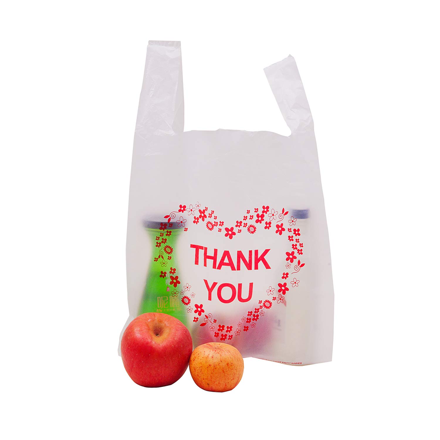 LazyMe White Plastic Thank You T-Shirt Grocery Bags - 12x20 Inch, 100 Pack - Durable Handles, Standard Supermarket Size - Perfect for Retail Stores, Farmers Markets & Eco-Friendly Shopping