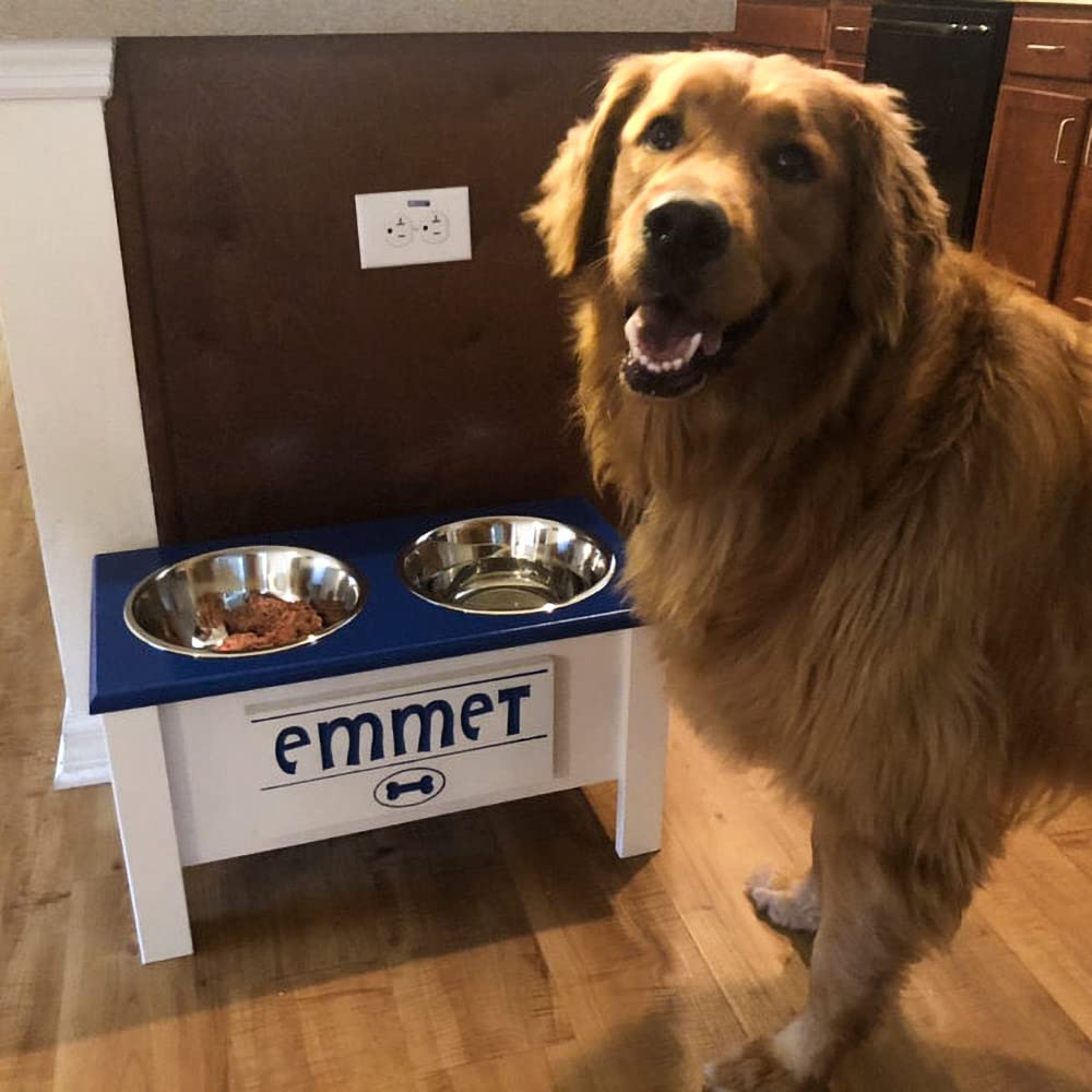 Personalized Elevated Dog Bowl Stand for Large, Medium, Small & X-Small Dogs - Stainless Steel Food & Water Bowls with Internal Storage - Adjustable Height Raised Feeder (Small, Blue) - Perfect for Kitchen, Living Room or Outdoor Use