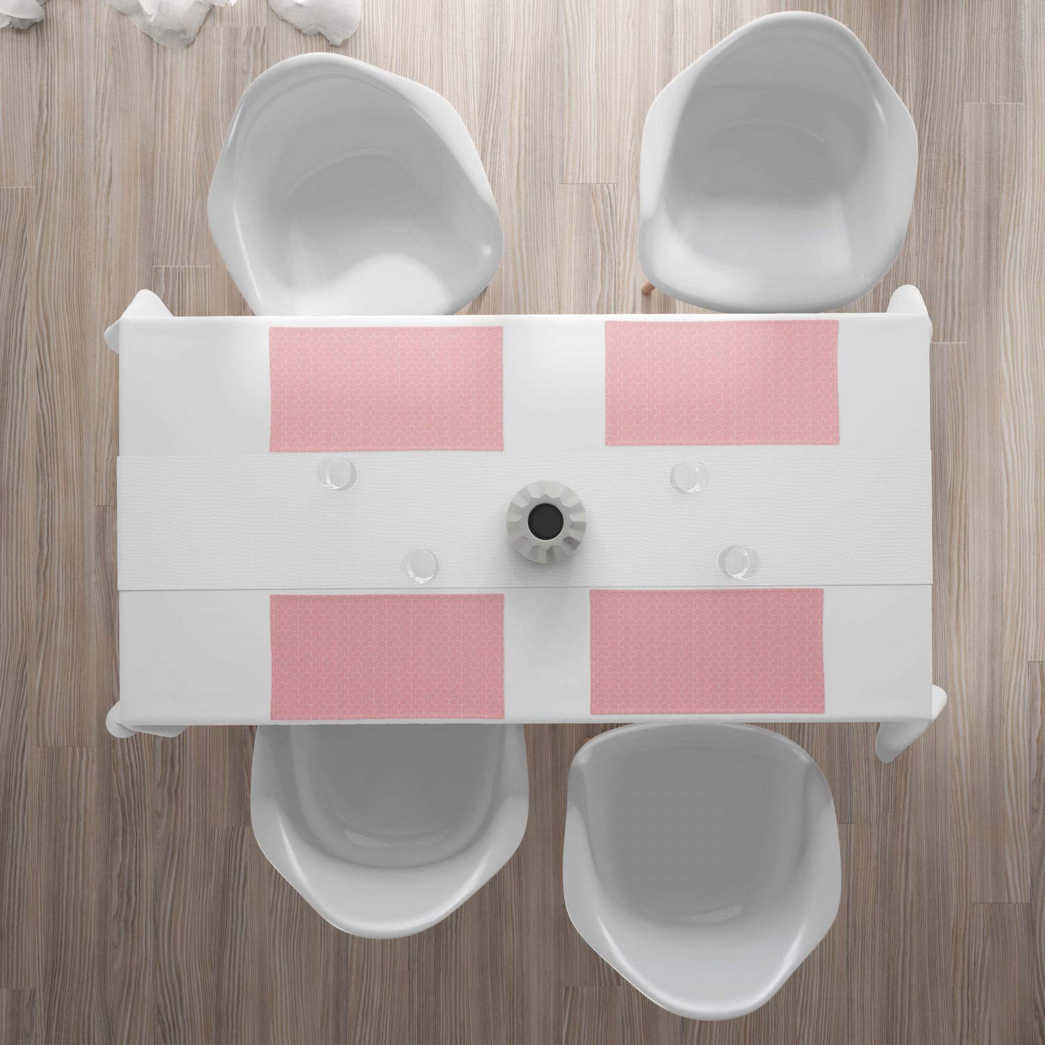 Ambesonne 4-Pack Geometric Placemats - Modern Hexagon Design Washable Fabric Table Mats for Dining Room & Kitchen Decor in Pastel Pink & White | Perfect for Dinner Parties, Holiday Gatherings & Everyday Use