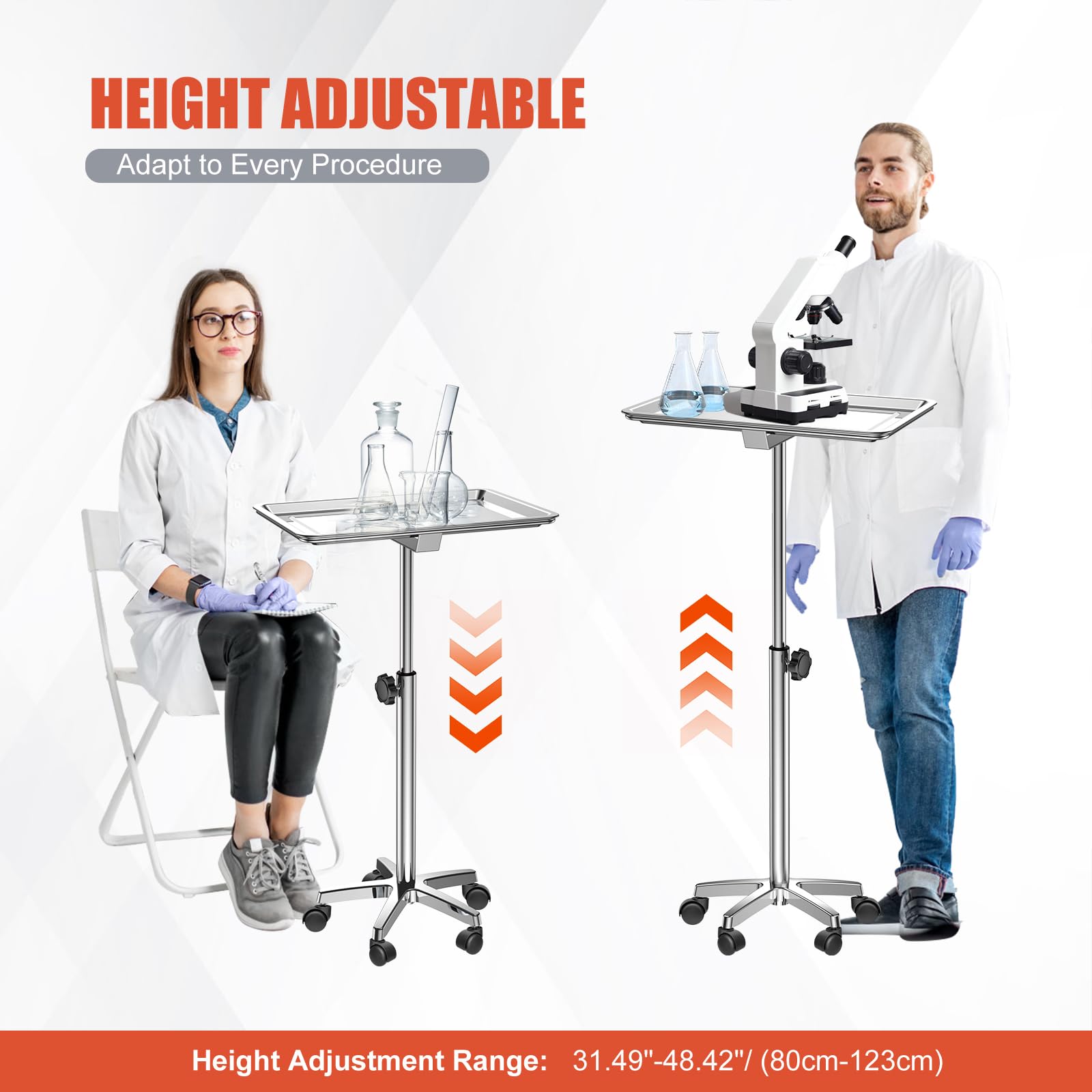 ChoJiah Extra Large Rolling Salon Tray - Heavy Duty Mayo Stand for Hairstylists, Tattoo Artists & Dental Clinics | Mobile Styling Station with Wheels for Hair Salons, Barber Shops & Tattoo Parlors
