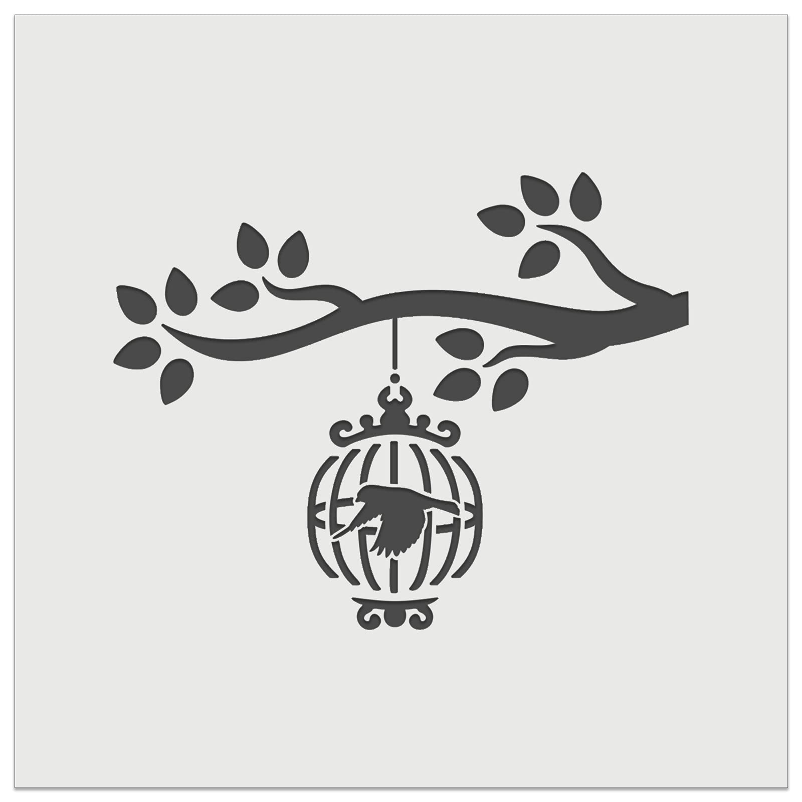 9 Inch Reusable Bird Cage on Tree Branch Wall Stencil for DIY Cookie Decorating, Cake Art, and Home Craft Projects