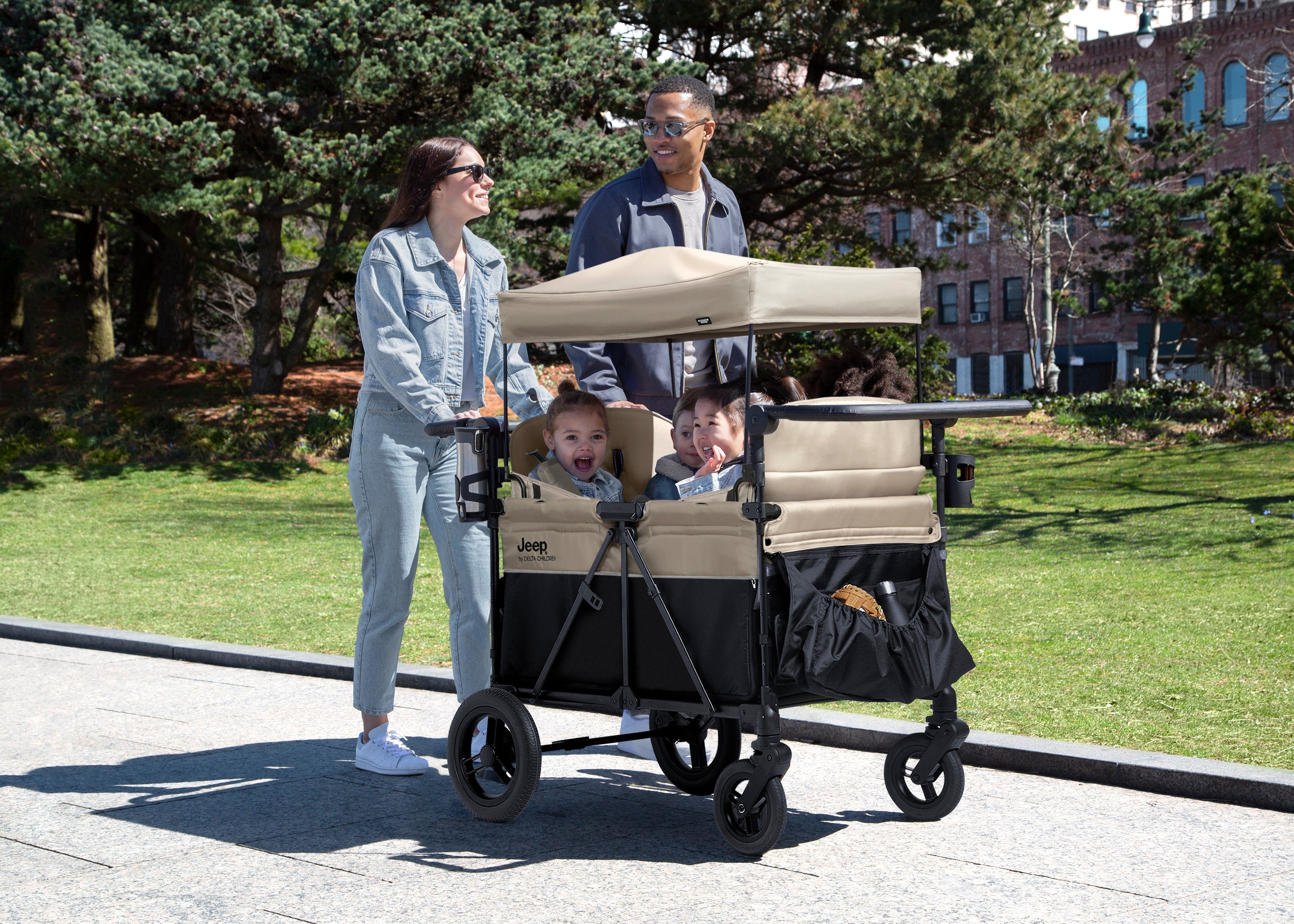 Gladiator 4 Seater Stroller Wagon for Kids - Heavy Duty All-Terrain Push Wagon with Canopy & Storage | Perfect for Beach, Park, Zoo & Family Outings