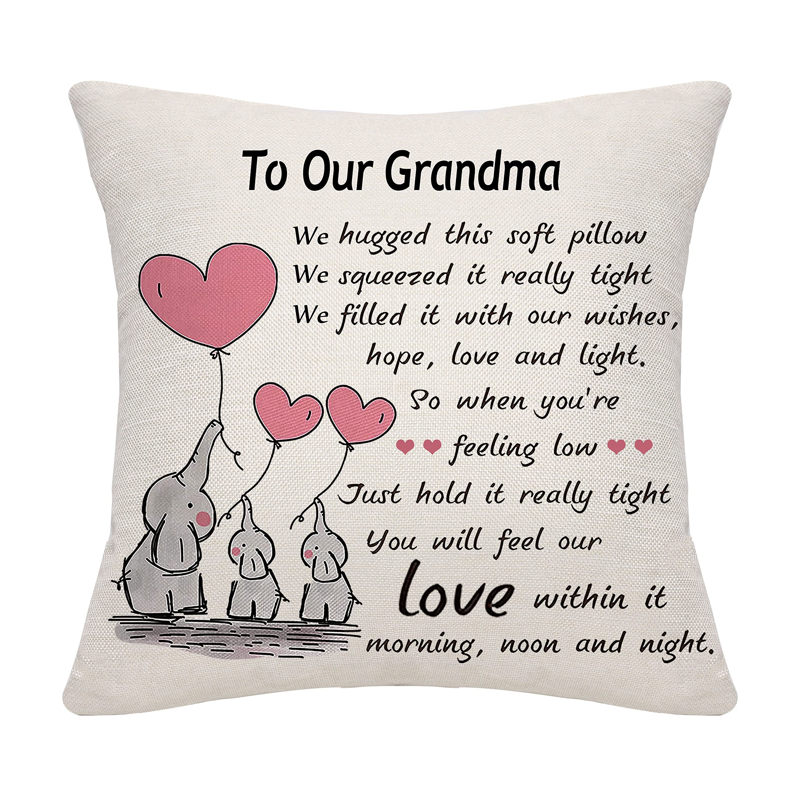 Grandma Throw Pillow Cover - Heartwarming Gift from Granddaughter or Grandson - Perfect for Birthday, Thanksgiving & Christmas - Home Decor for Grandma's Living Room or Bedroom