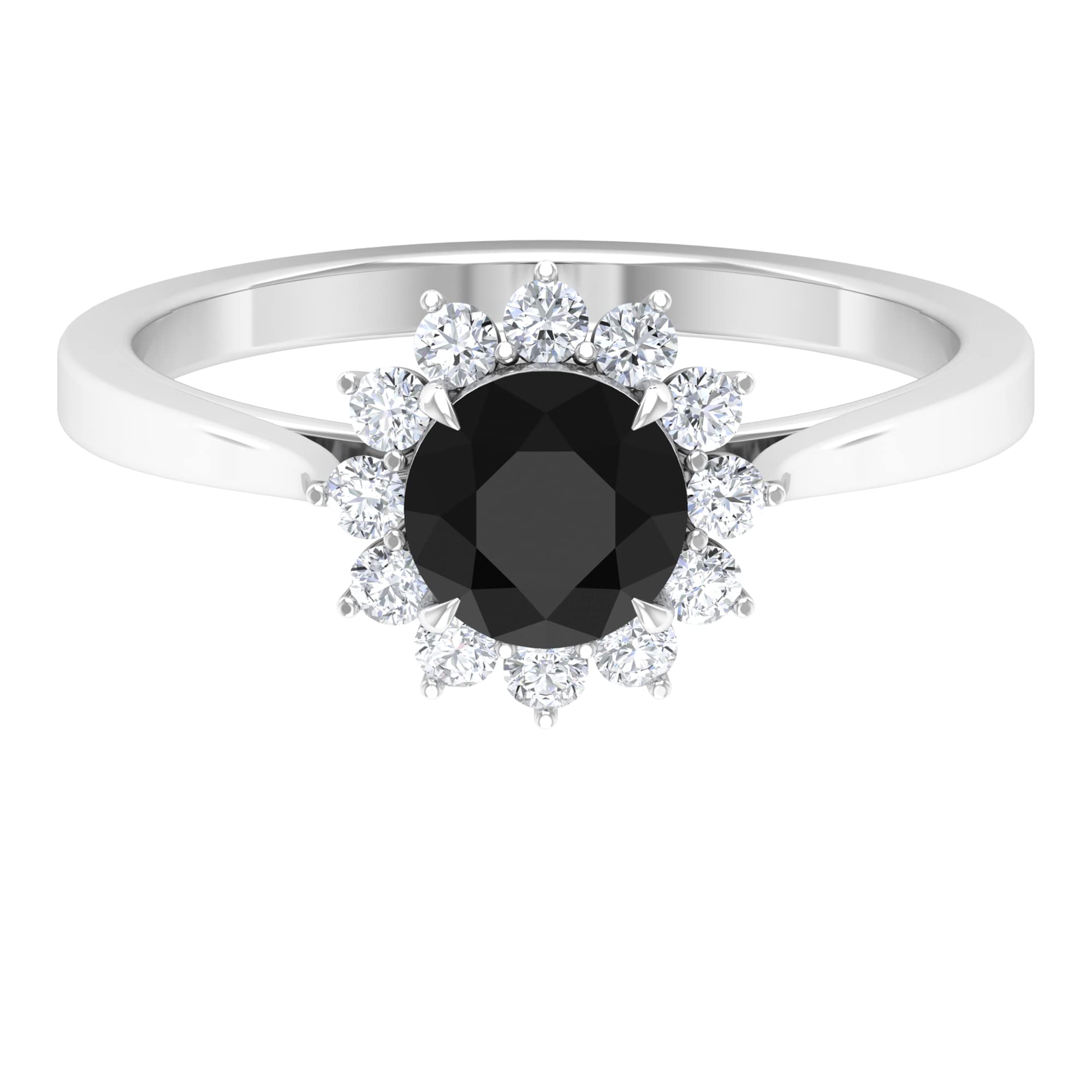 1.50 CT Black and White Diamond Ring for Women | 6mm Round Cut Natural Black Diamond Engagement Ring with Halo | April Birthstone Jewelry | 14K Solid Gold Wedding Band | Perfect for Anniversary, Proposal & Special Occasions