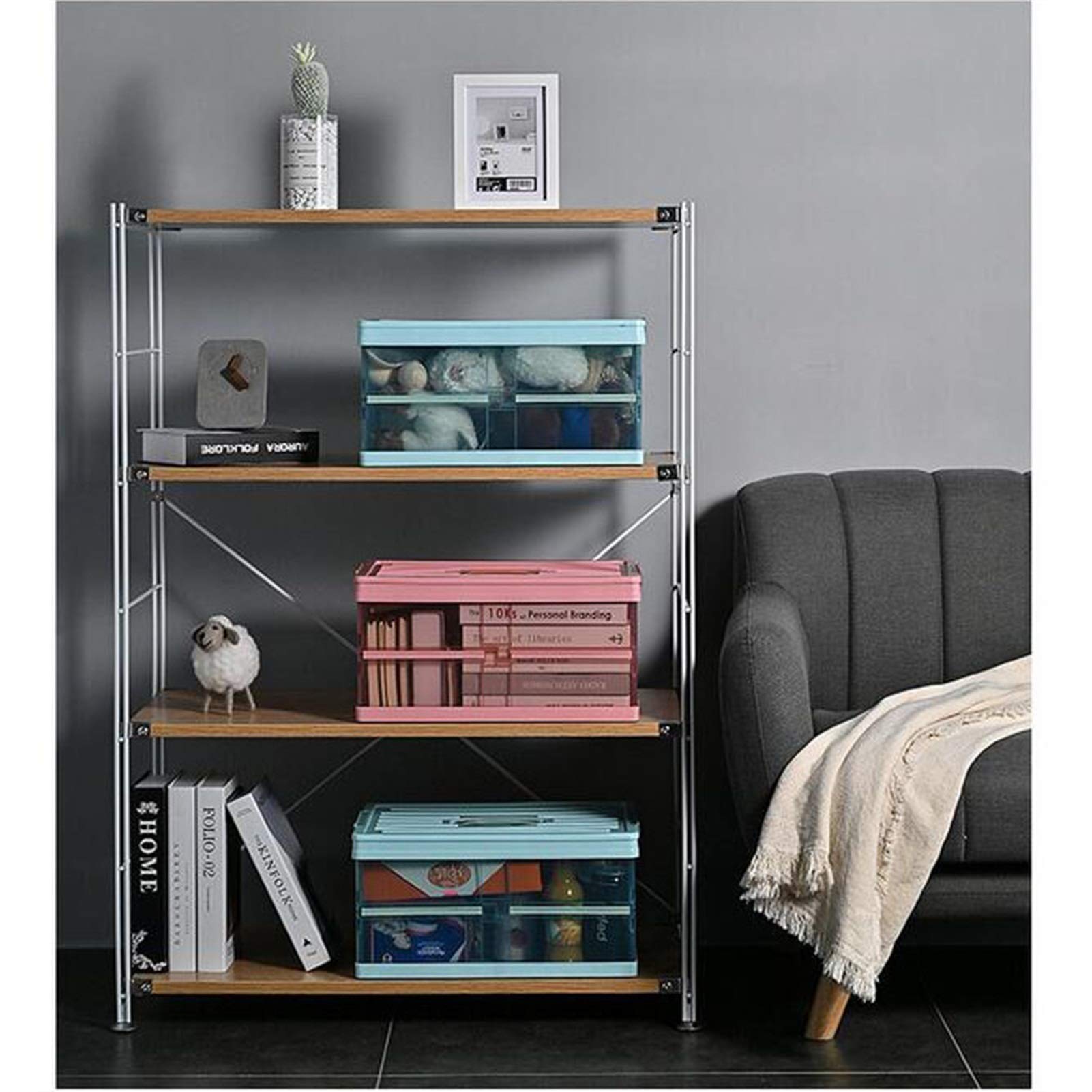 Collapsible Plastic Storage Bins with Lids - Foldable Transparent Organizer Box for Shoes, Clothes, Toys, Books & Groceries (20L, Blue) - Perfect for Closet, Pantry, Garage & Office Organization