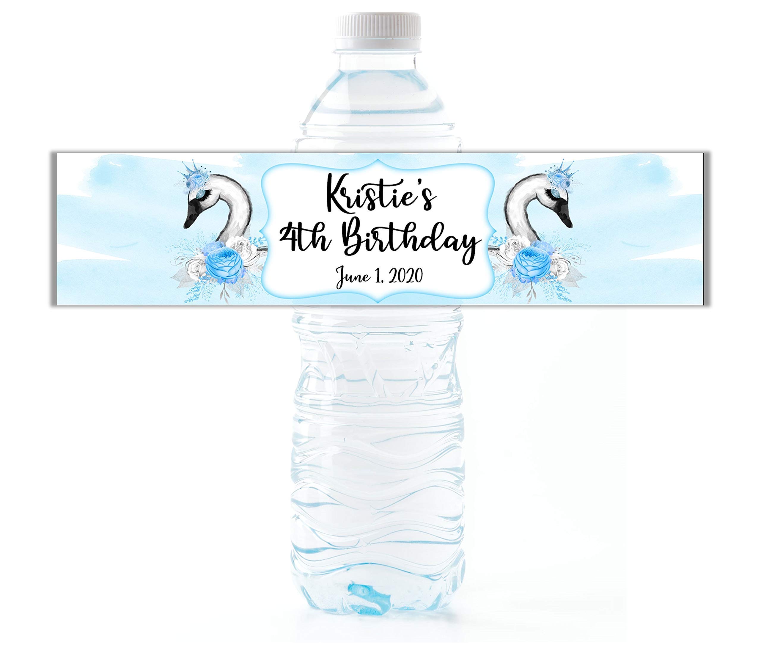 Personalized Swan Water Bottle Labels - 25 Pack Waterproof Peel & Stick Wrappers for Girls Birthday Party Favors, Baby Showers & School Events - Perfect for Custom Drink Bottles & Party Decorations