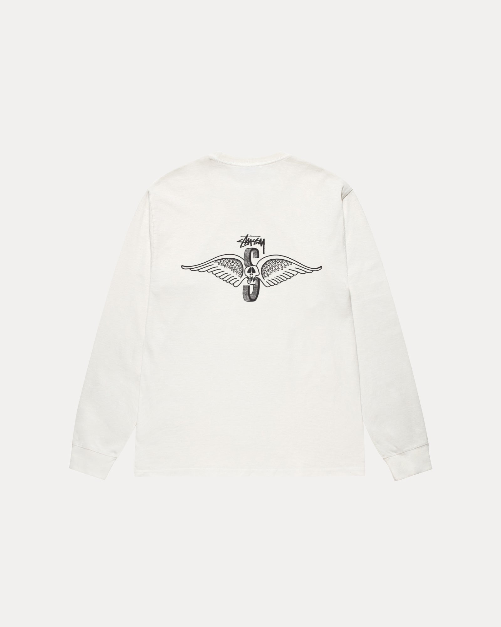 Skull Wings Long Sleeve Tee - Pigment Dyed Vintage Graphic T-Shirt for Men & Women | Perfect for Streetwear, Halloween & Gothic Fashion