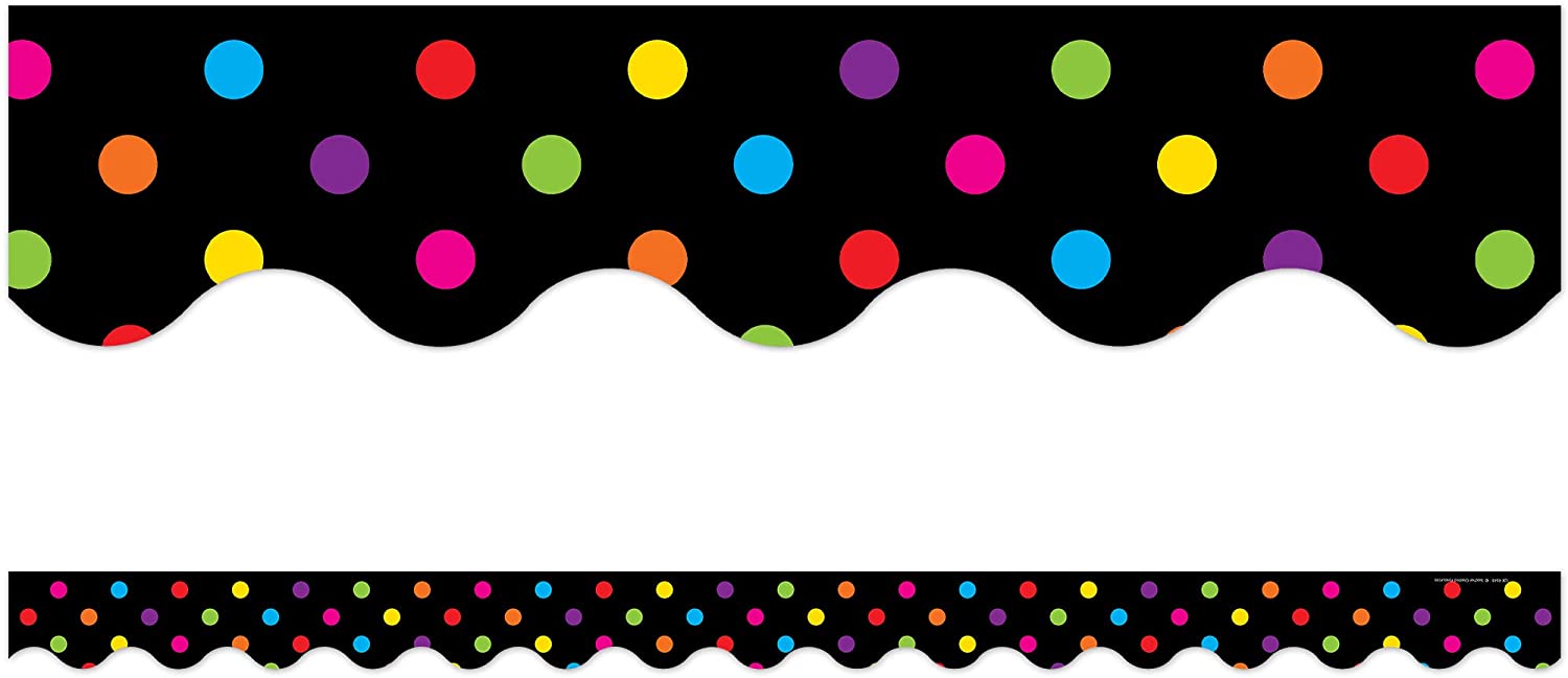 Black & Multicolor Dots Scalloped Border Trim - Decorative Classroom Bulletin Board Borders for School, Office & Party Decorations