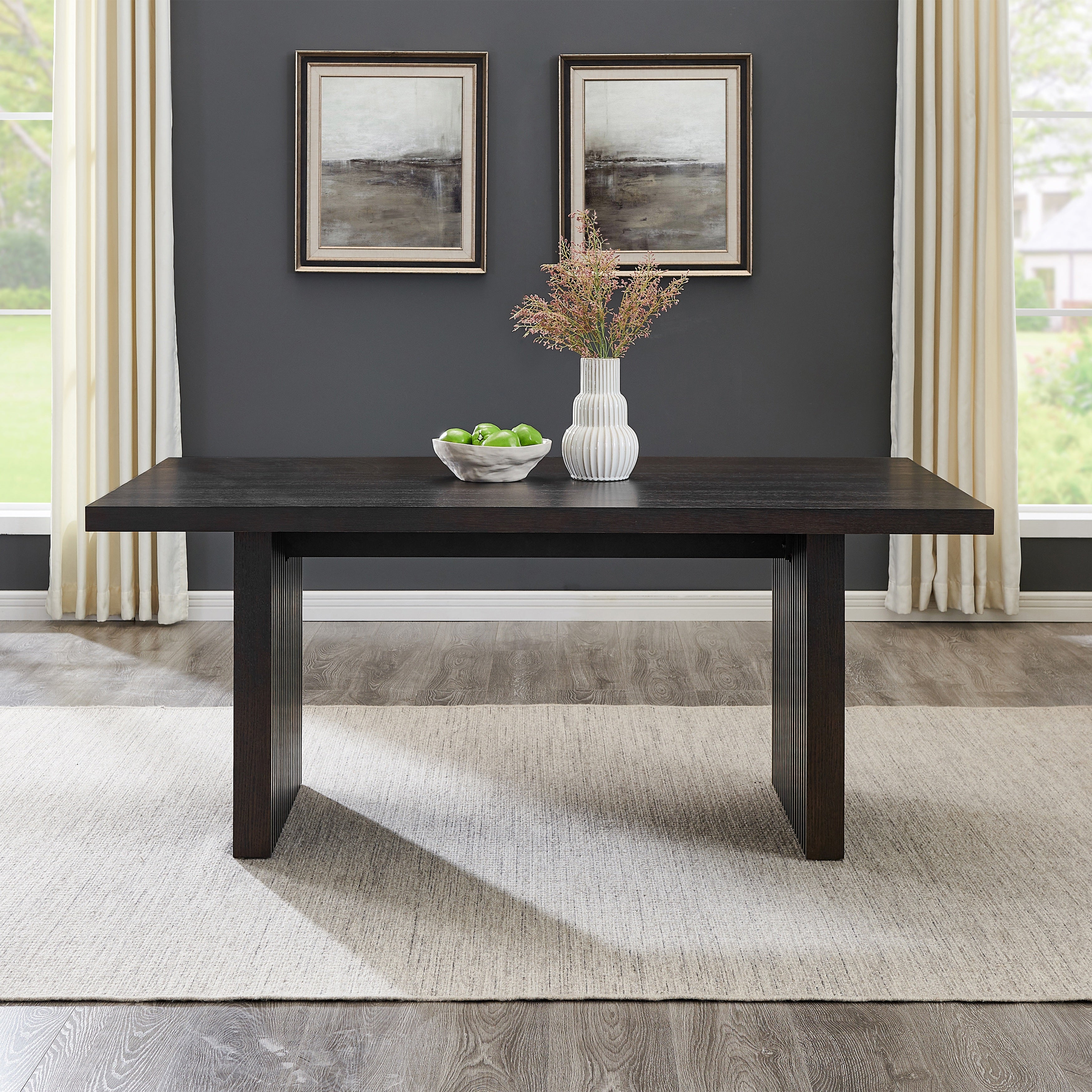 Roundhill Furniture Madison Modern Dining Table with Slat Fluted Base in Espresso - Perfect for Contemporary Dining Rooms & Small Space Apartments