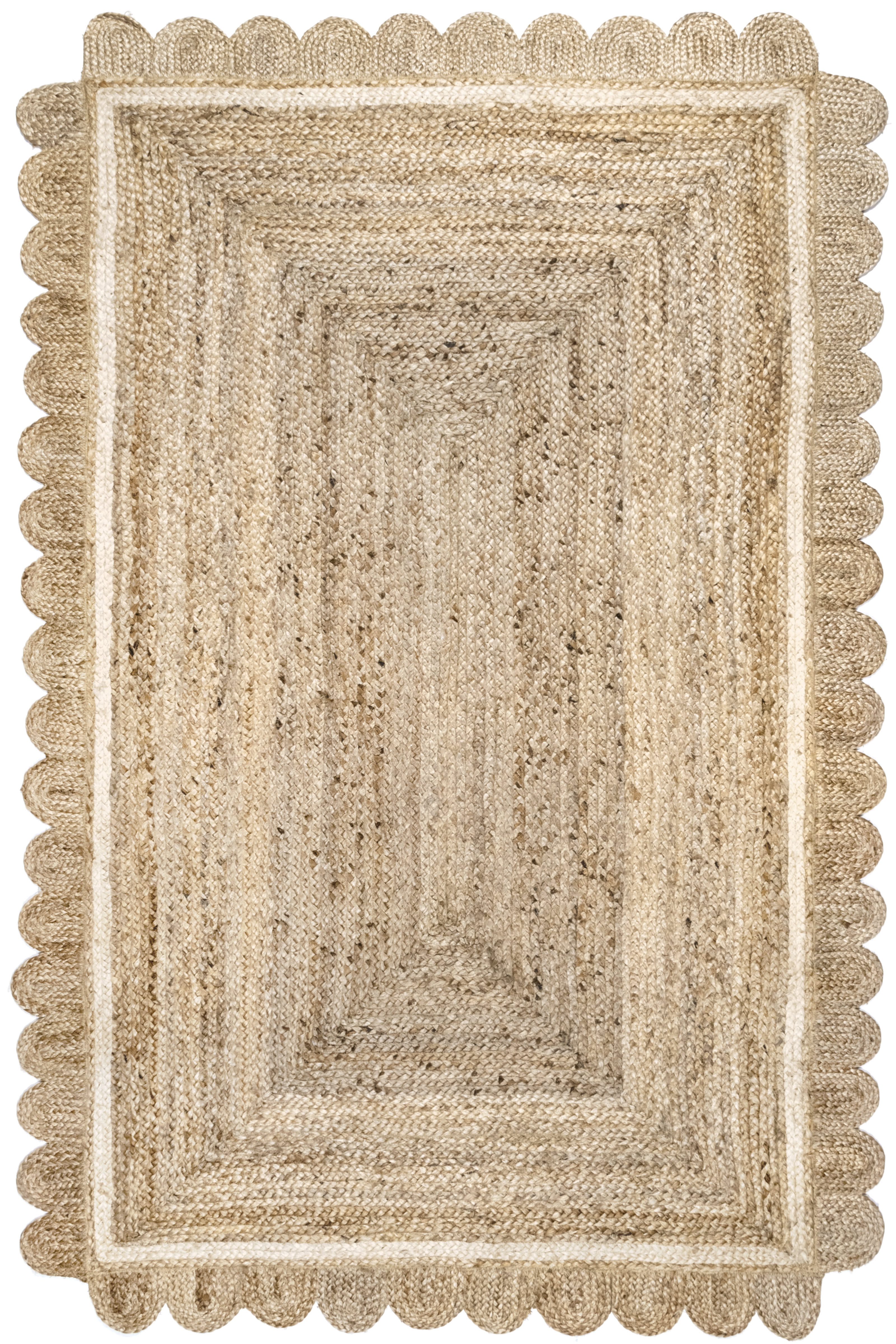 Anna Scalloped Jute Rug in Ivory - Natural Boho Chic Handwoven Area Rug for Living Room, Bedroom or Nursery Decor