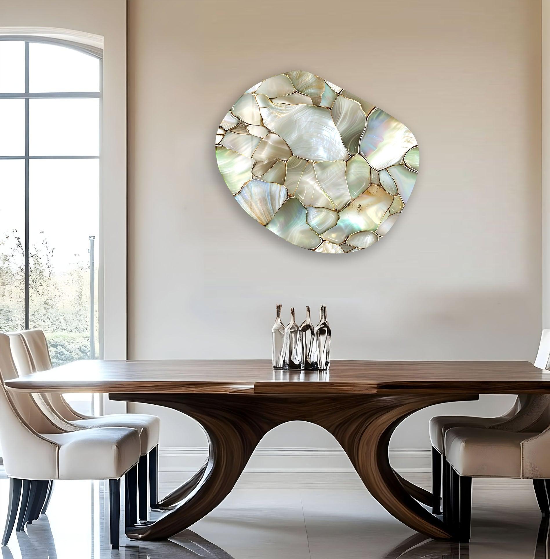 Abstract Pearlescent Decorative Glass Wall Art - Modern Iridescent Home Decor for Living Room, Bedroom & Office - Elegant Handmade Wall Sculpture for Contemporary Interior Design