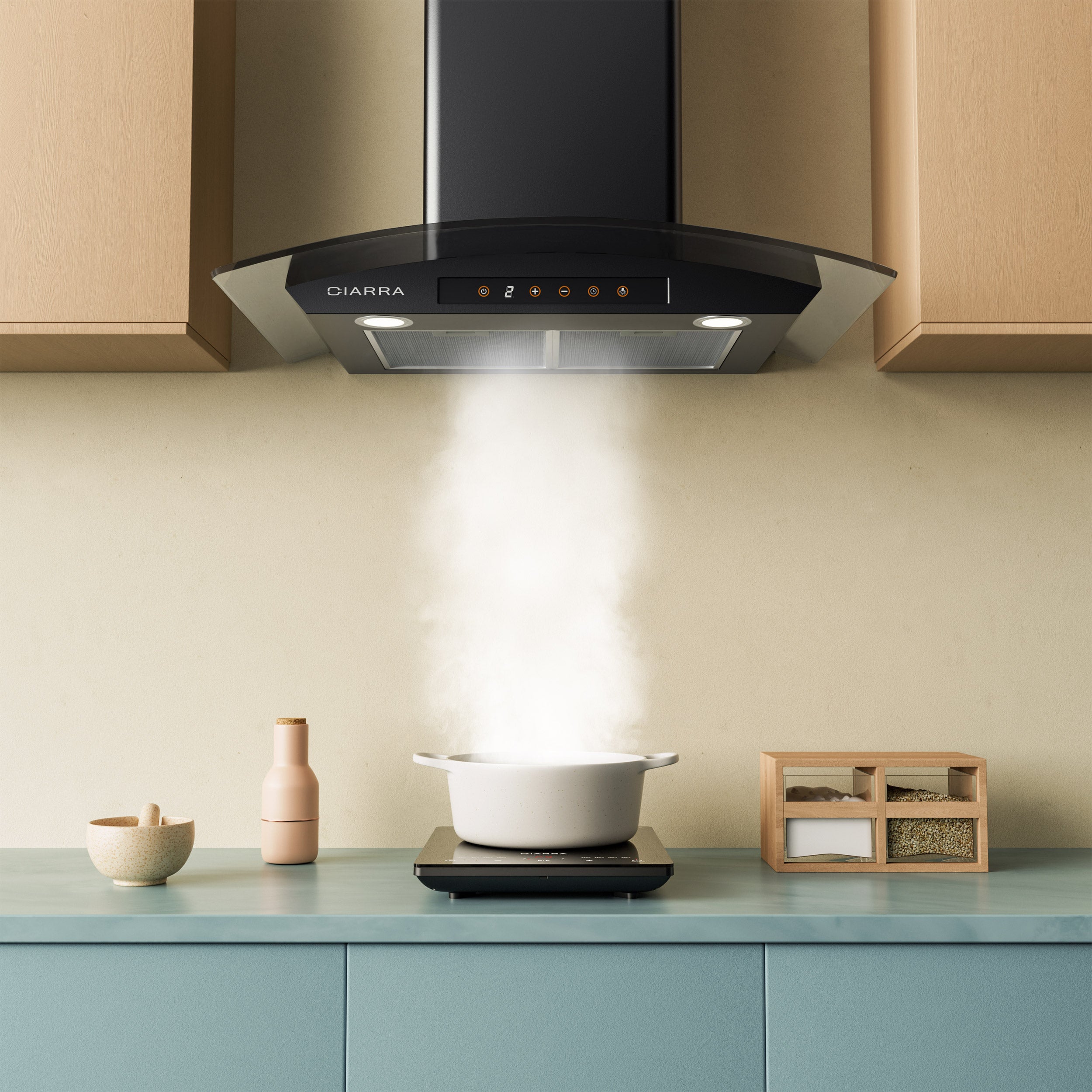 CIARRA 30 Inch Black Glass Wall Mount Range Hood - 3 Speed Extraction Stove Vent Hood for Kitchen (Model CAB75502 OW) | Perfect for Modern Home Cooking, Smoke Removal & Grease Filtering