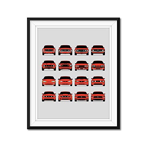 Ford Mustang Generations Inspired Car Poster - Handmade Print in Poppy Red, 24x36
